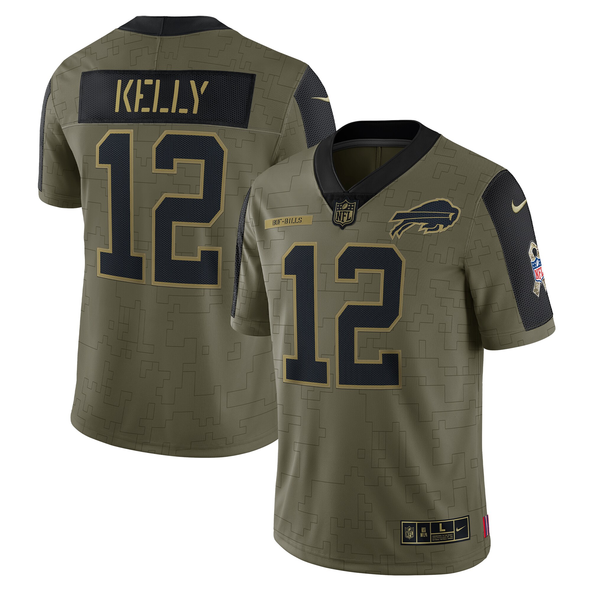 Jim Kelly Buffalo Bills  2021 Salute To Service Retired Player Limited Jersey - Olive