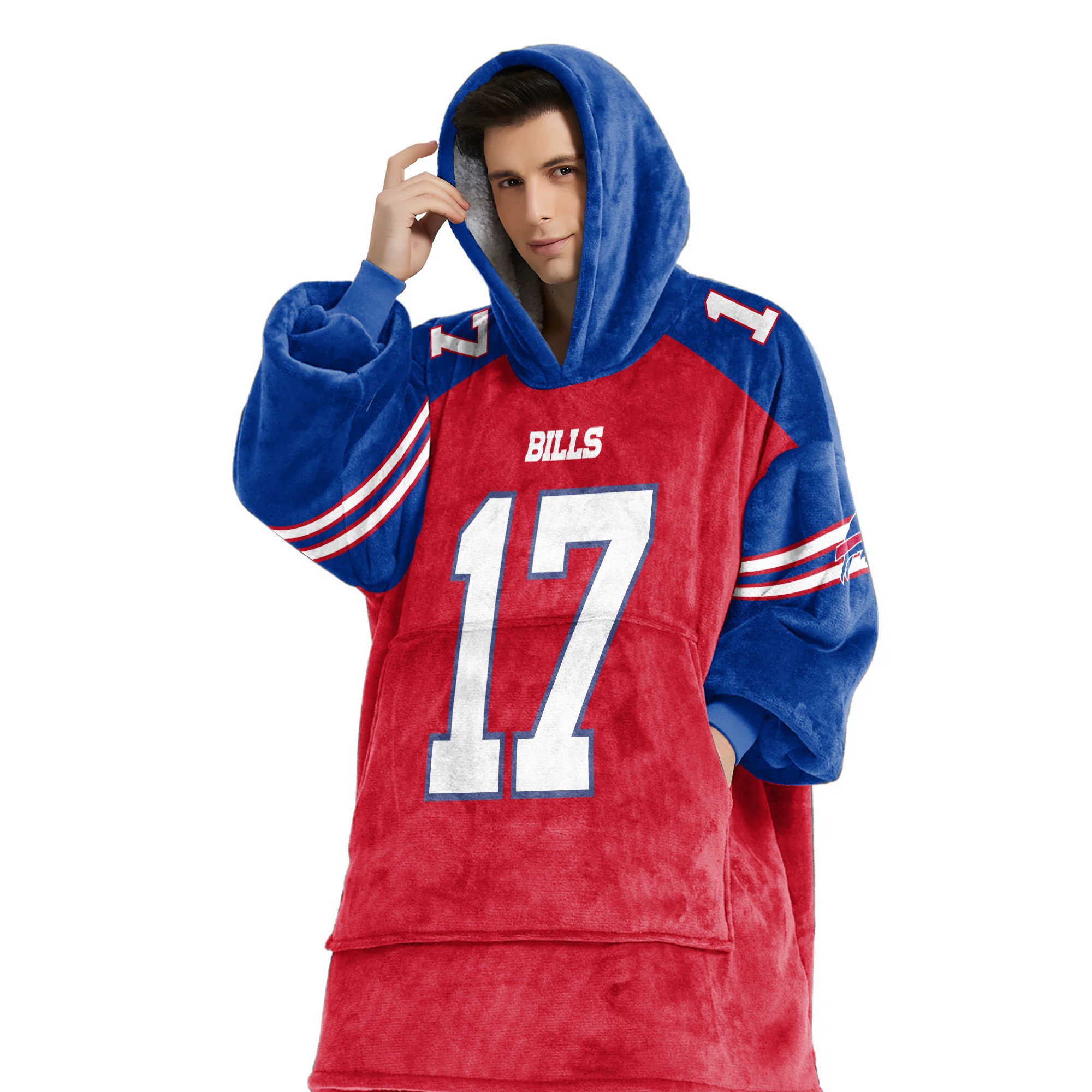 Adult 17 Buffalo Football Unisex Blanket Hoodie