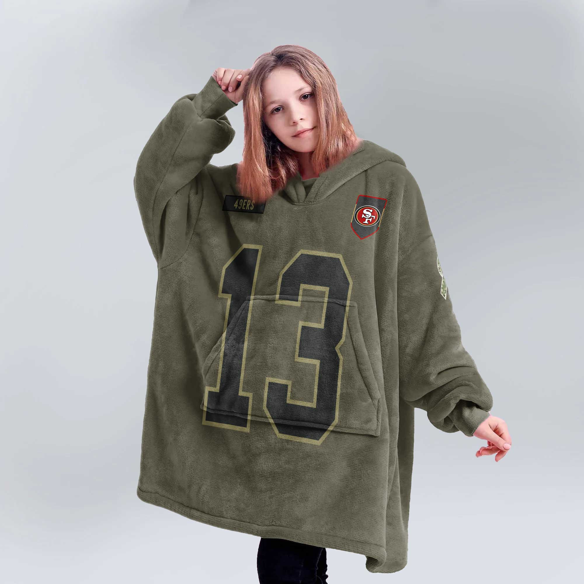 Kid B.P 13 San Francisco 49ers Football Blanket Hoodie – Olive Salute to Service