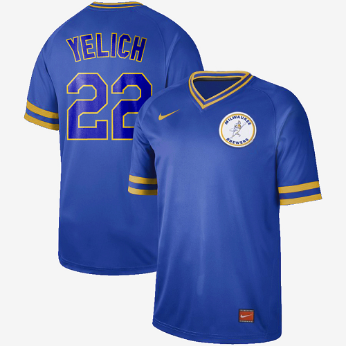 Men's  Milwaukee Brewers #22 Christian Yelich Royal Cooperstown Collection Legend V-Neck MLB Jersey
