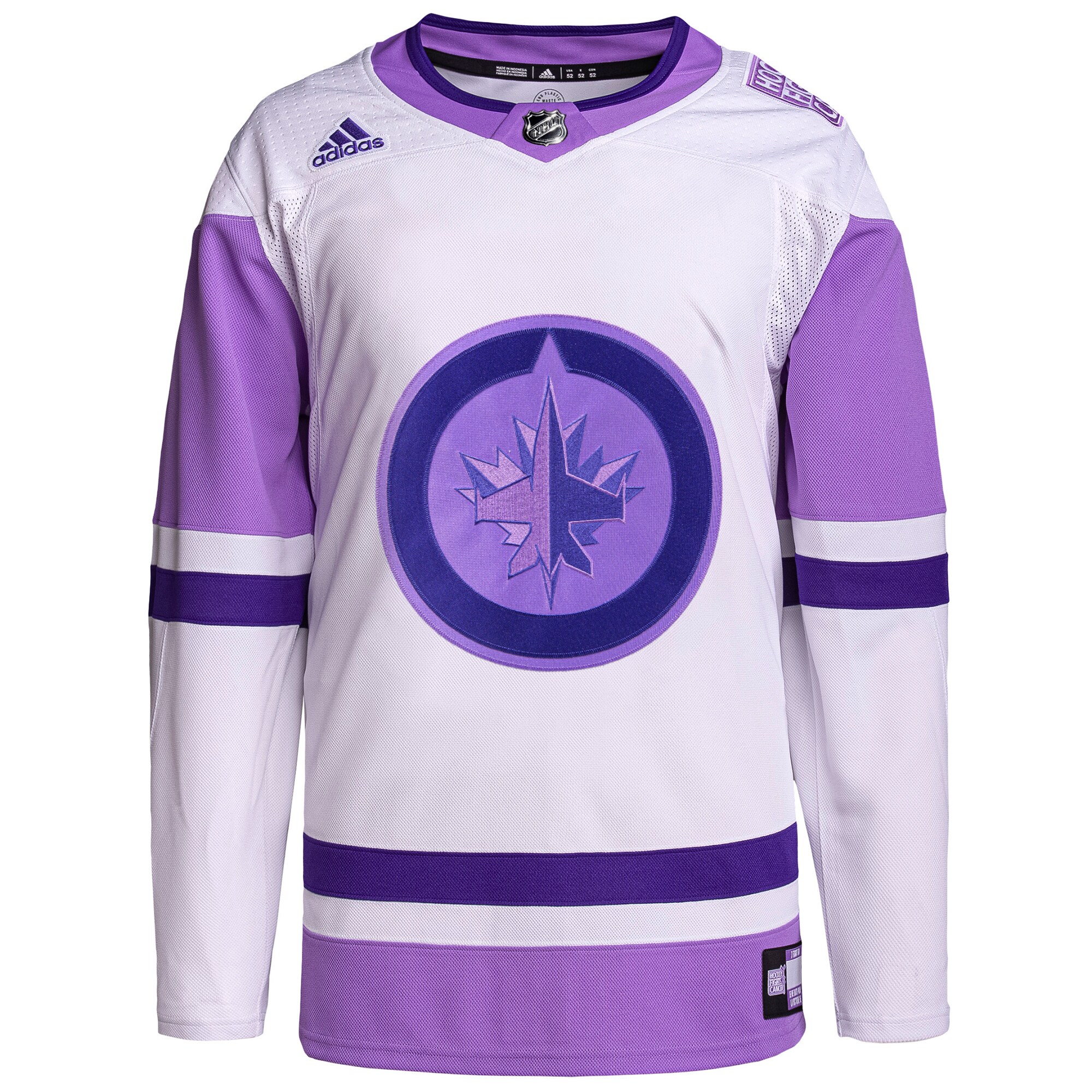 Winnipeg Jets  Hockey Fights Cancer Primegreen Authentic Blank Practice Jersey - White/Purple