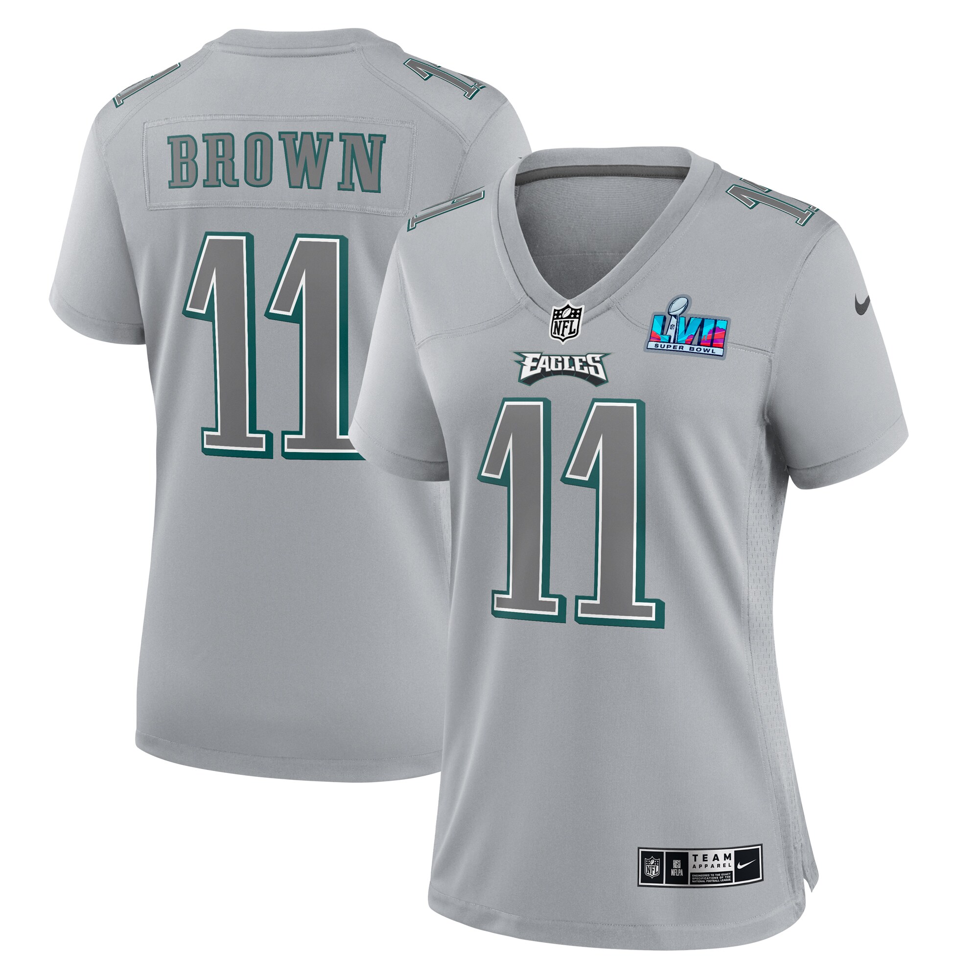 A.J. Brown Philadelphia Eagles  Women's Super Bowl LVII Patch Atmosphere Fashion Game Jersey - Gray