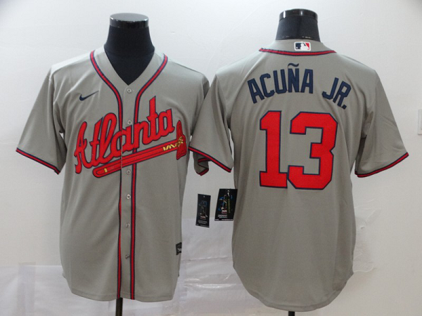 Men's Atlanta Braves #13 Ronald Acuna Jr. Gray Stitched MLB Cool Base  Jersey