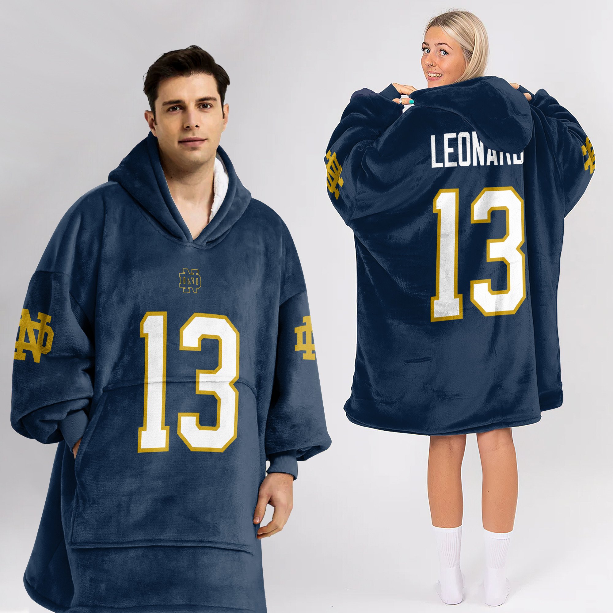 Adult 13 Notre Dame Football Unisex Blanket Hoodie