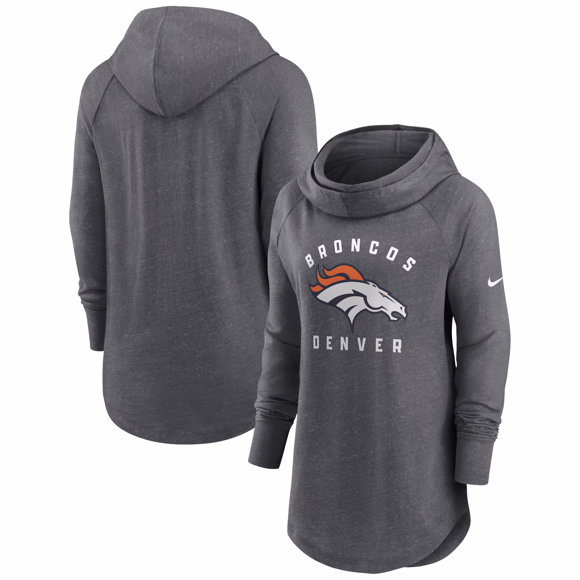 Denver Broncos Women's Raglan Funnel Neck Pullover Hoodie - Heather Charcoal