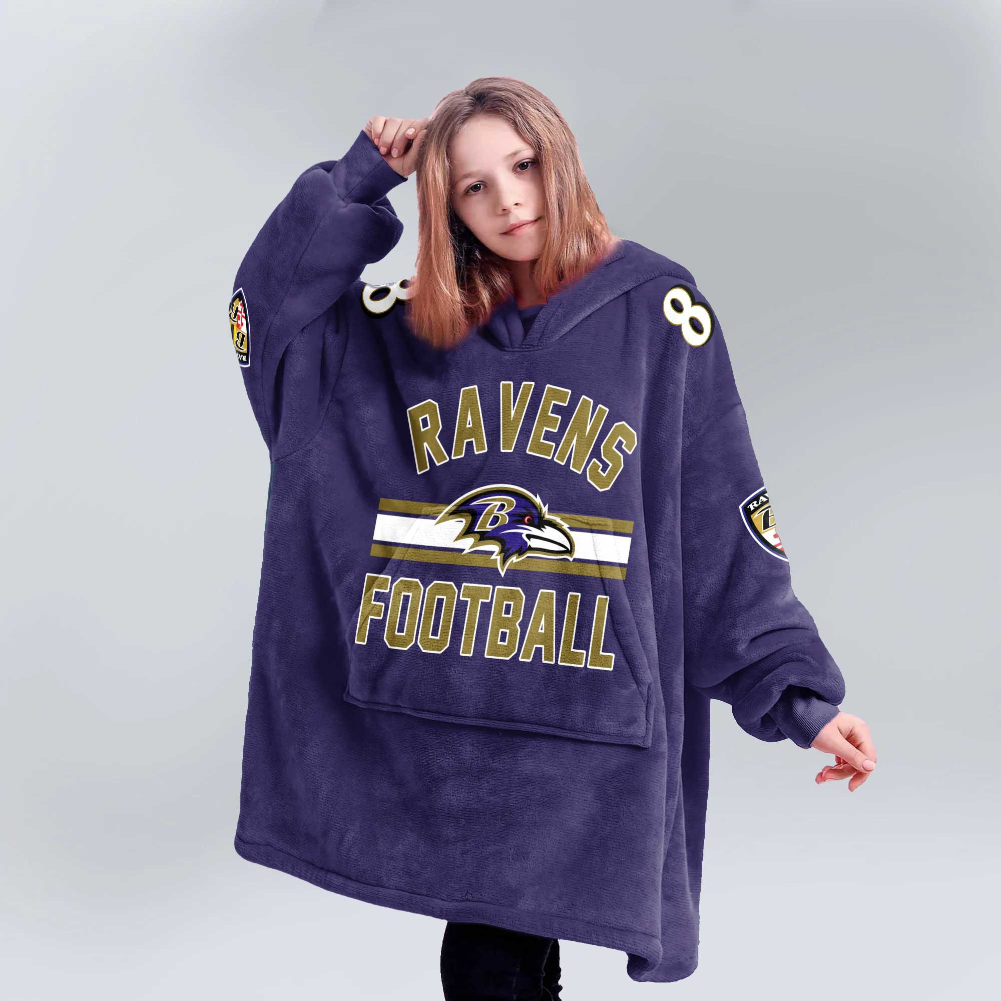 Adult L.J 8 Baltimore Football Unisex Blanket Hoodie
