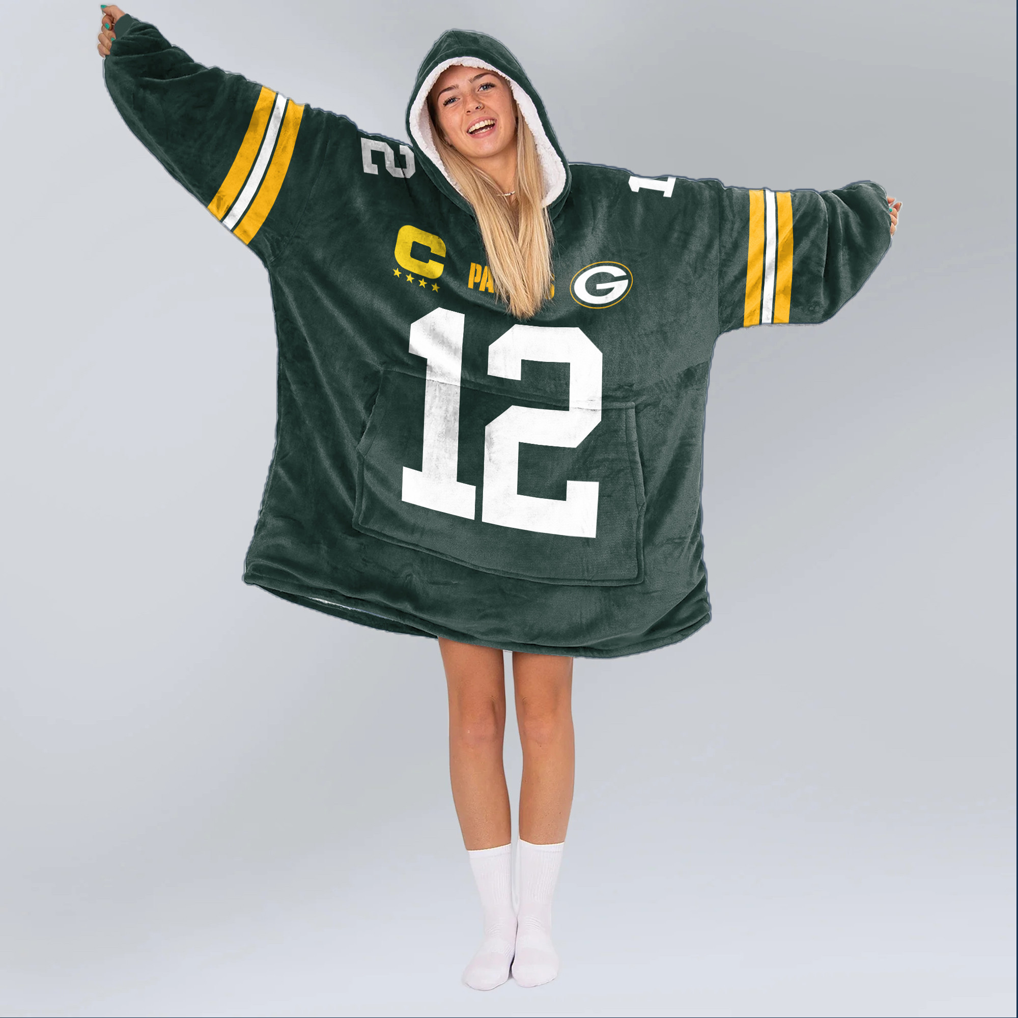 Adult Captain 12 Green Bay Football Unisex Blanket Hoodie