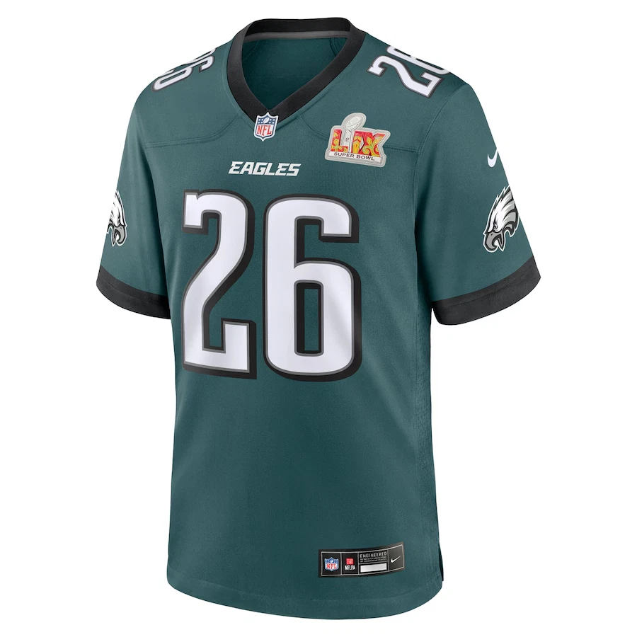 Men’s #26 Saquon Barkley Midnight Green Super Bowl LIX Game Player Sewn Jersey