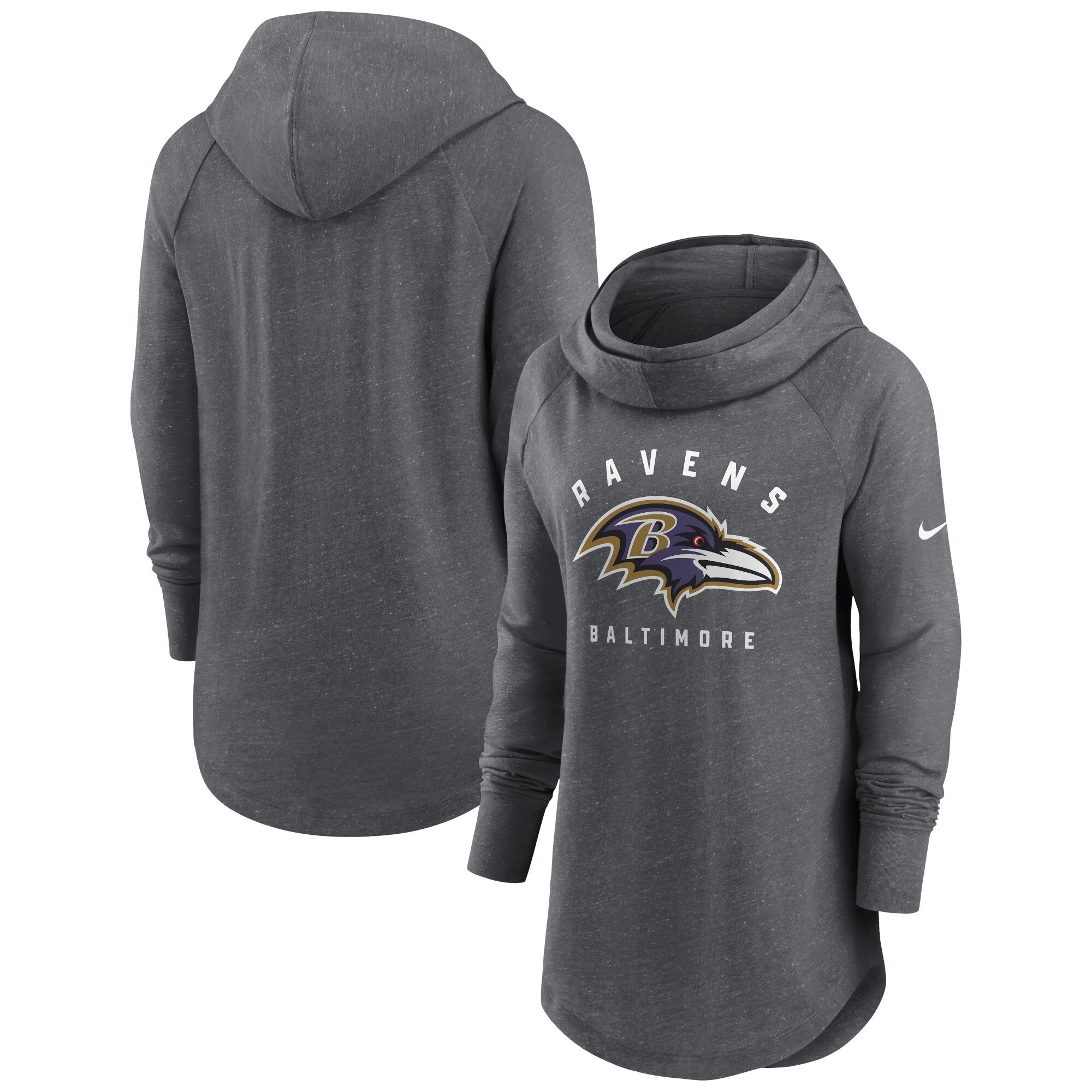 Baltimore Ravens Women's Raglan Funnel Neck Pullover Hoodie - Heather Charcoal