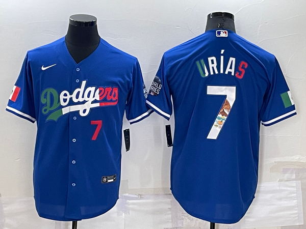Men's  Los Angeles Dodgers #7 Julio Urias Blue Mexico Throwback Cool Base MLB Jersey