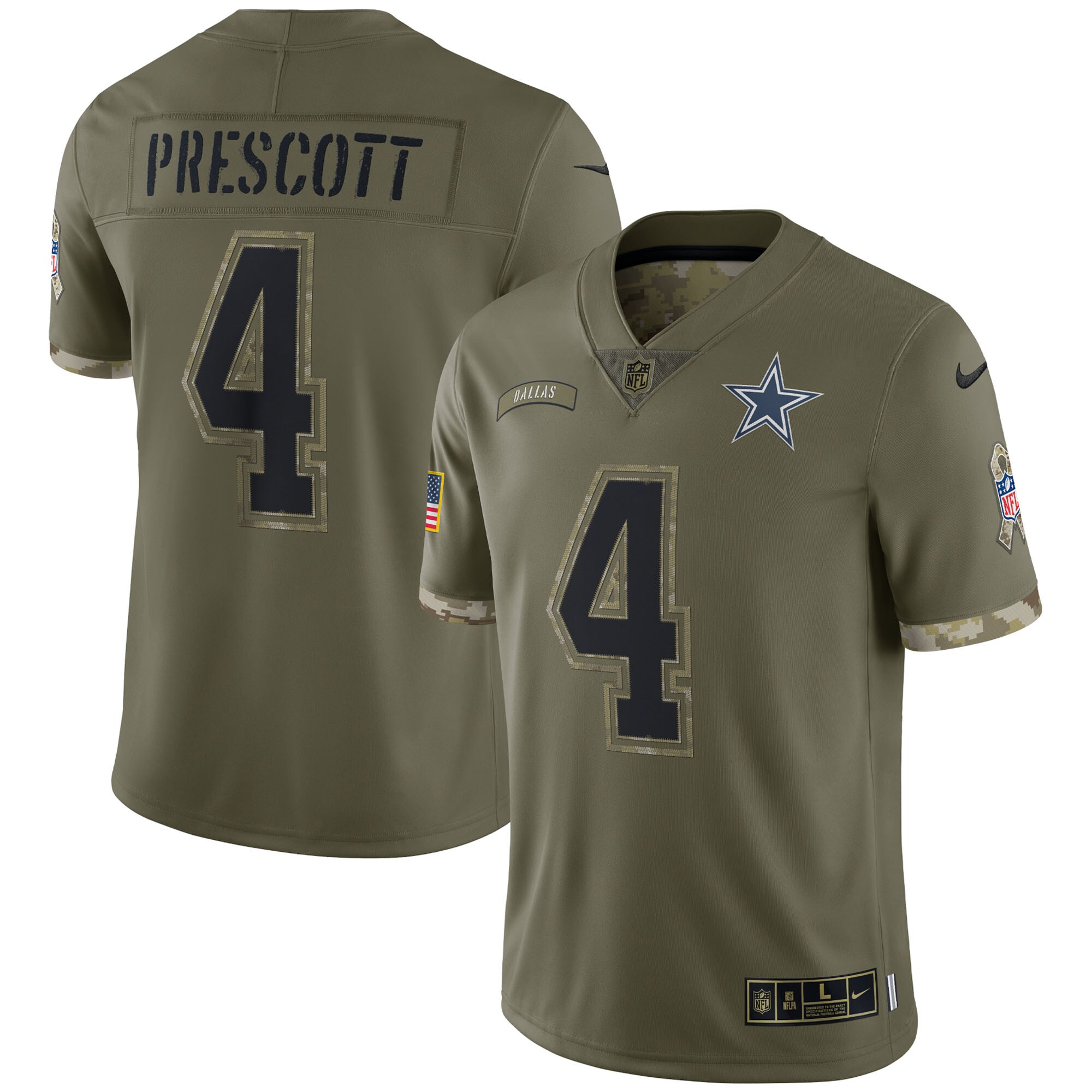 Dak Prescott Dallas Cowboys  2022 Salute To Service Limited Jersey - Olive