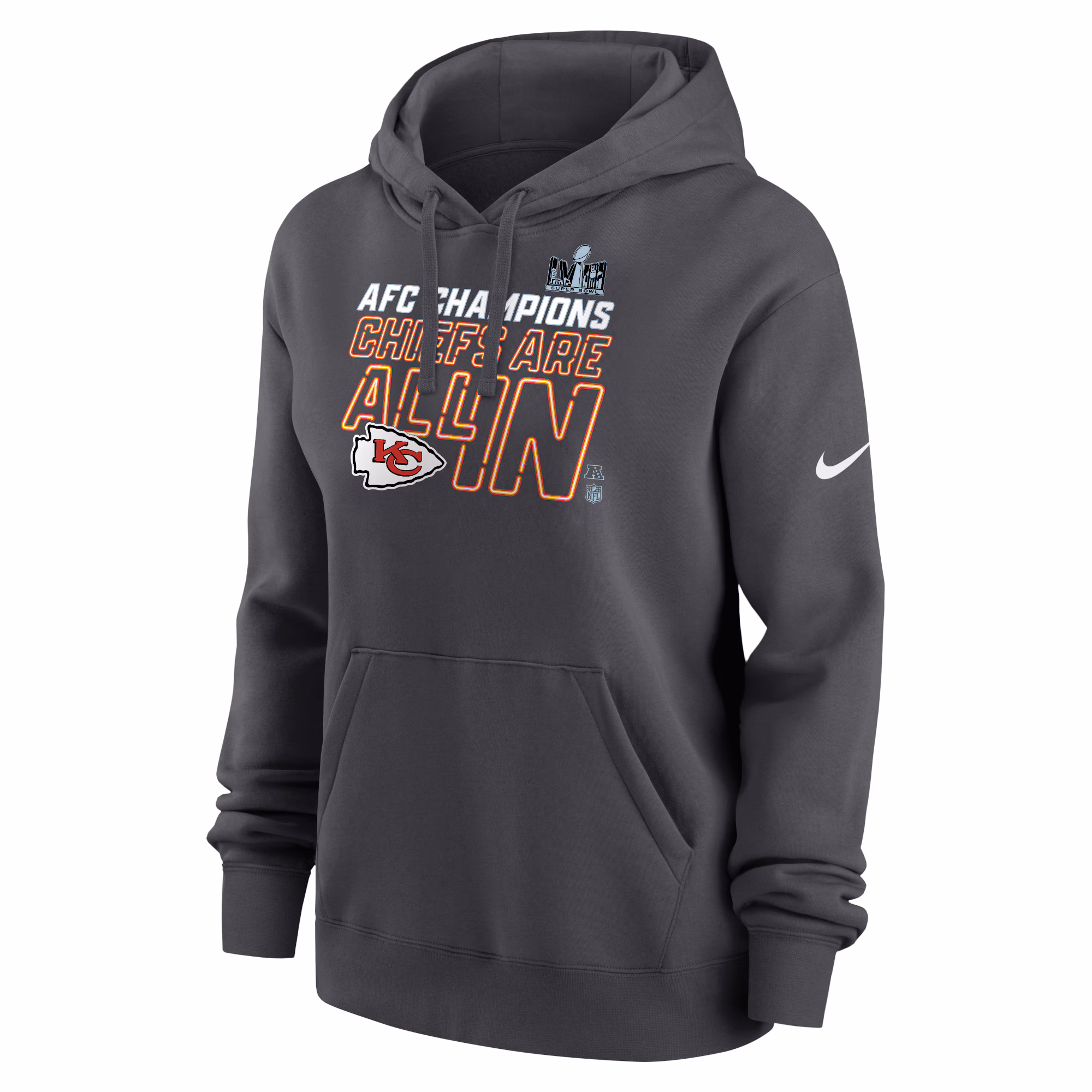 Kansas City Chiefs Women's 2023 AFC Champions Locker Room Trophy Collection Pullover Hoodie - Anthracite