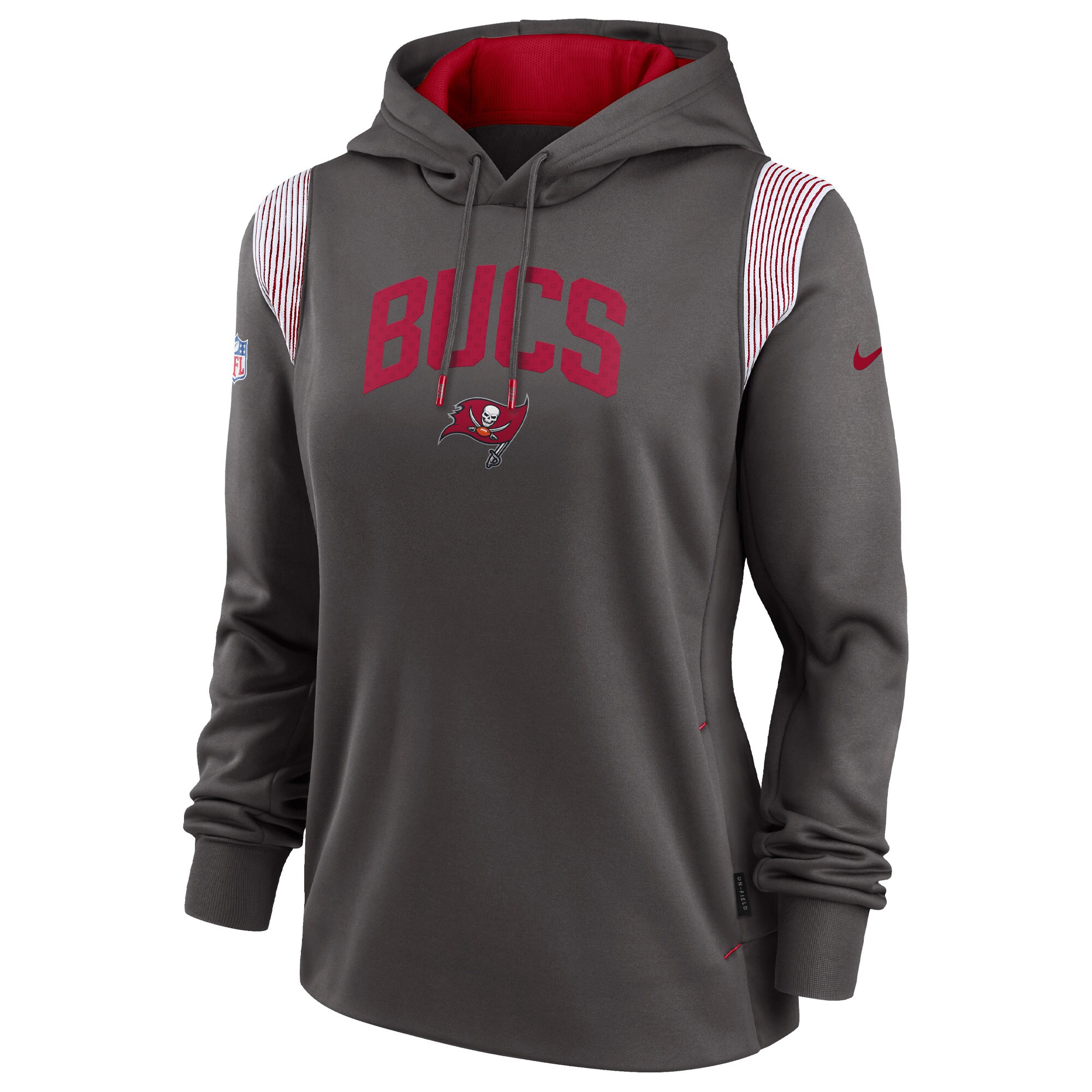 Tampa Bay Buccaneers Women's Sideline Stack Performance Pullover Hoodie - Pewter