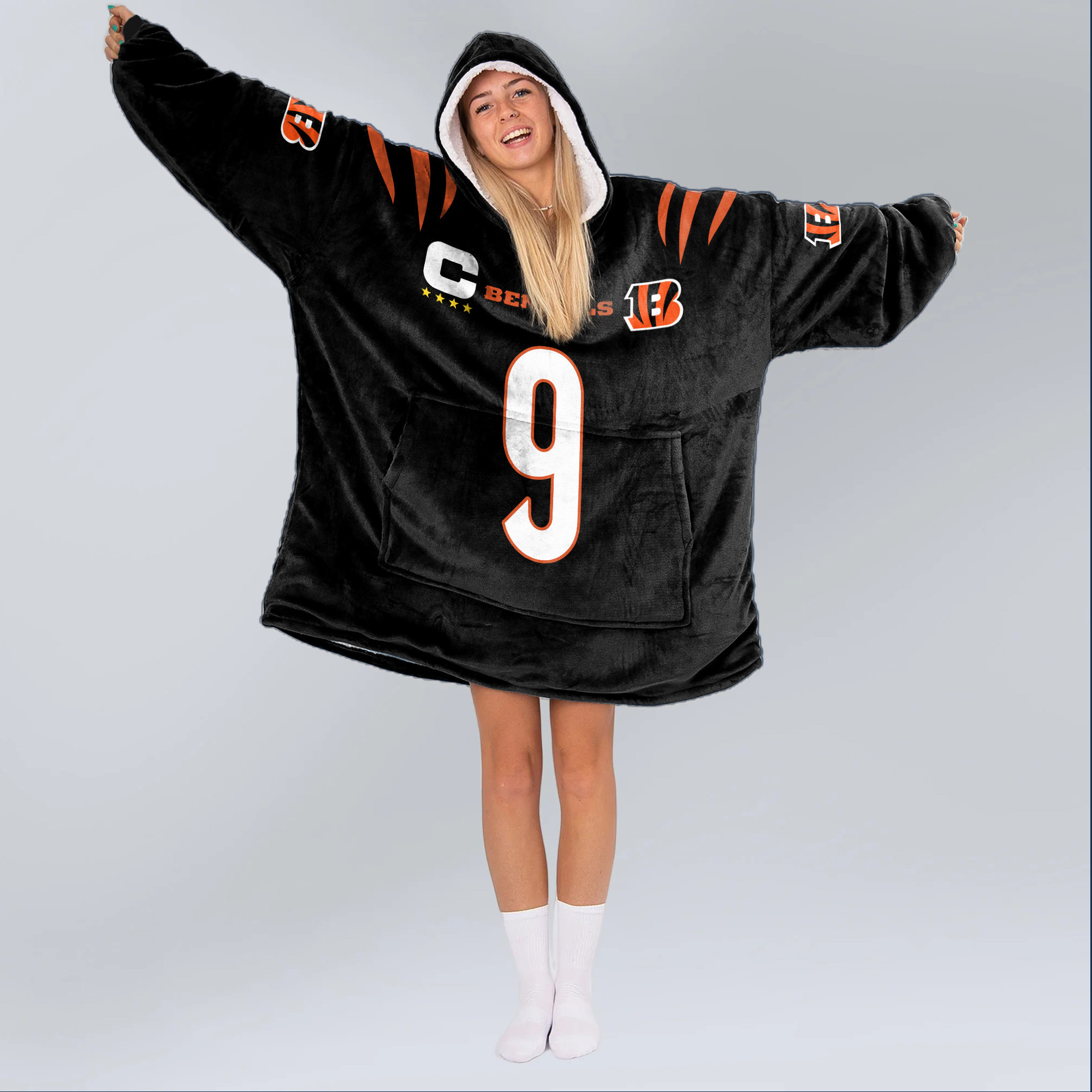 Adult Captain J.B 9 Cincinnati Football Unisex Blanket Hoodie