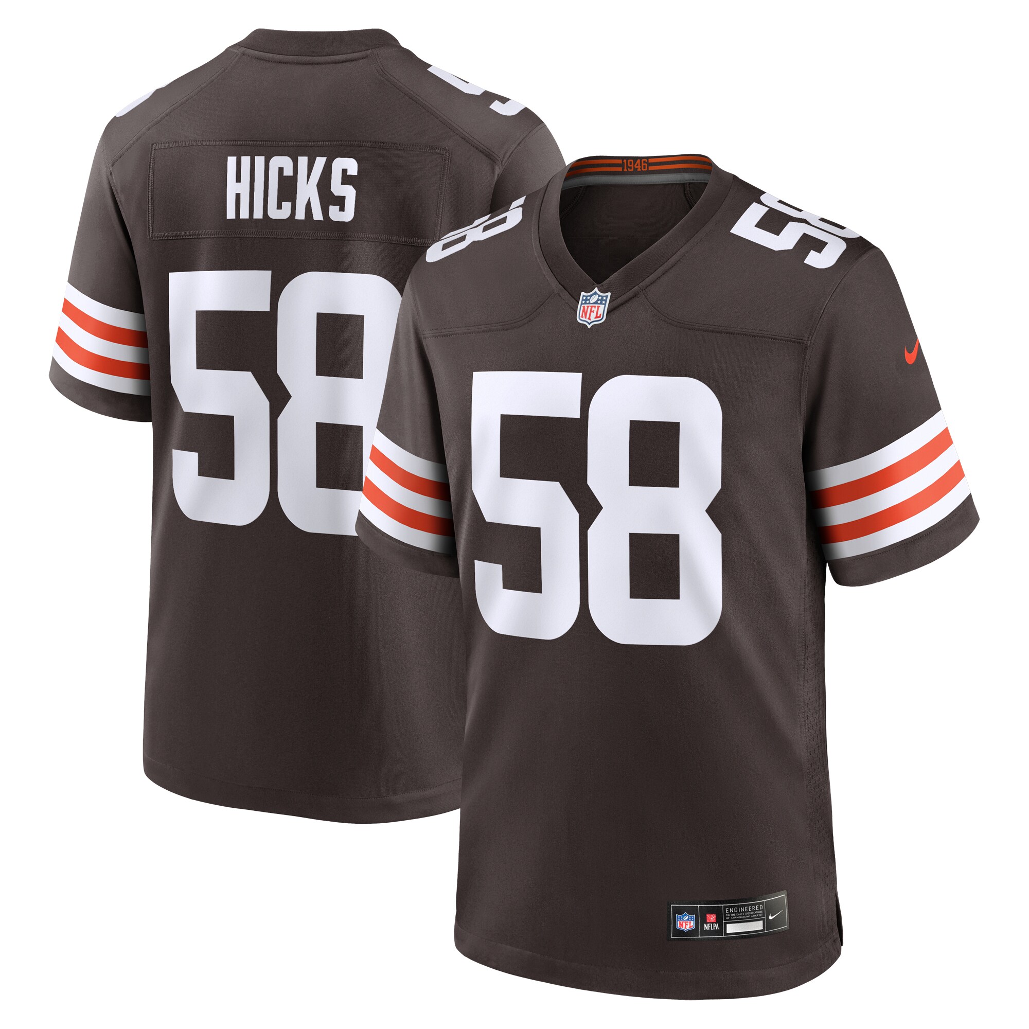 Hicks Cleveland Browns  Game Jersey -  Brown