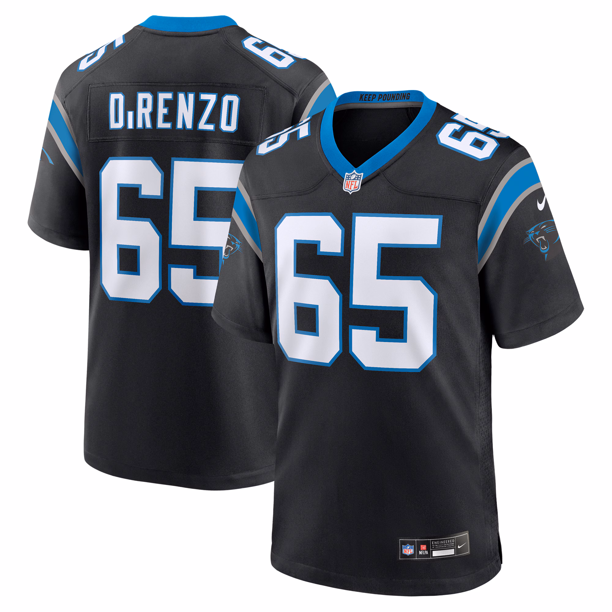 J.D. DiRenzo Carolina Panthers  Game Jersey -  Black