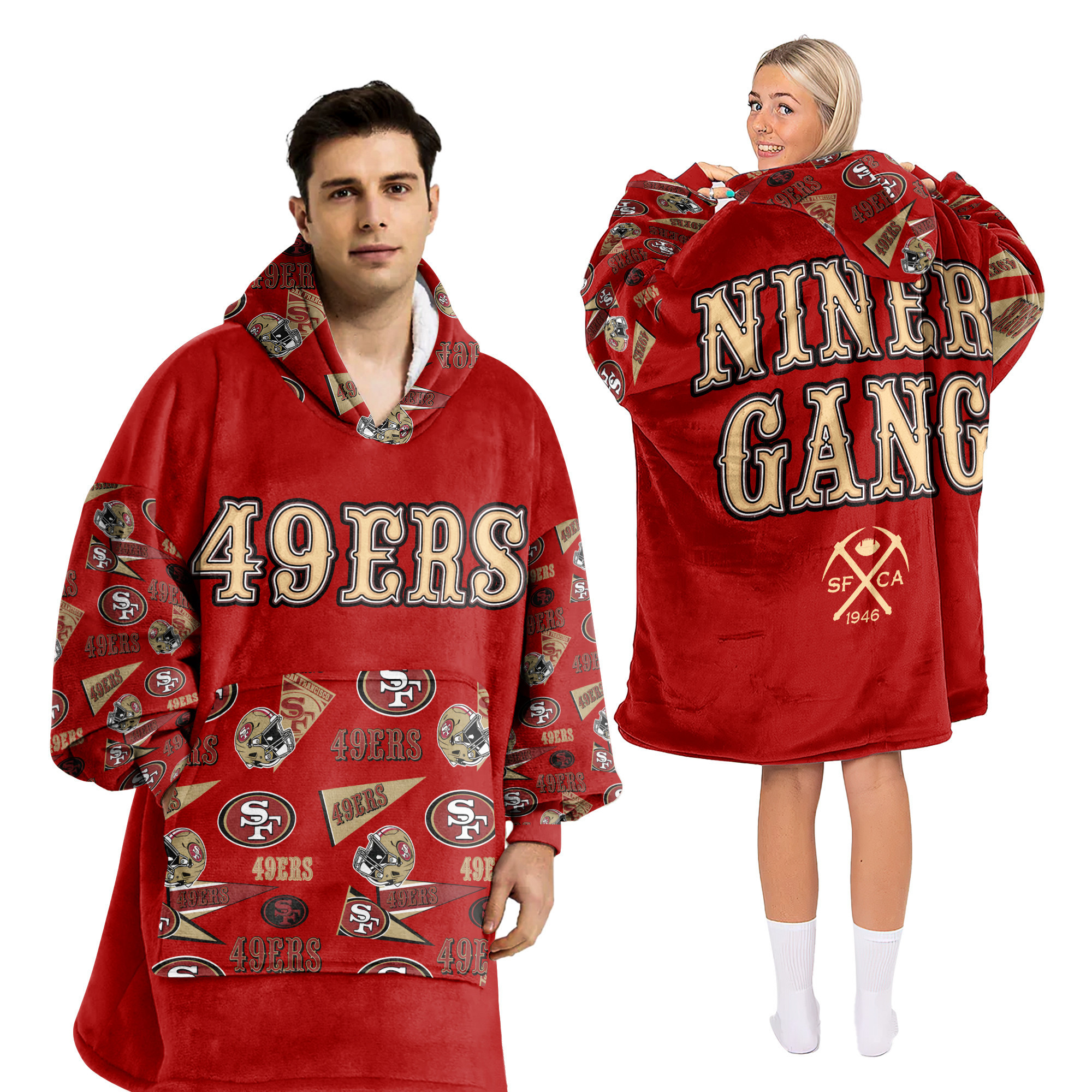Adult San Francisco 49ers Football Unisex Blanket Hoodie