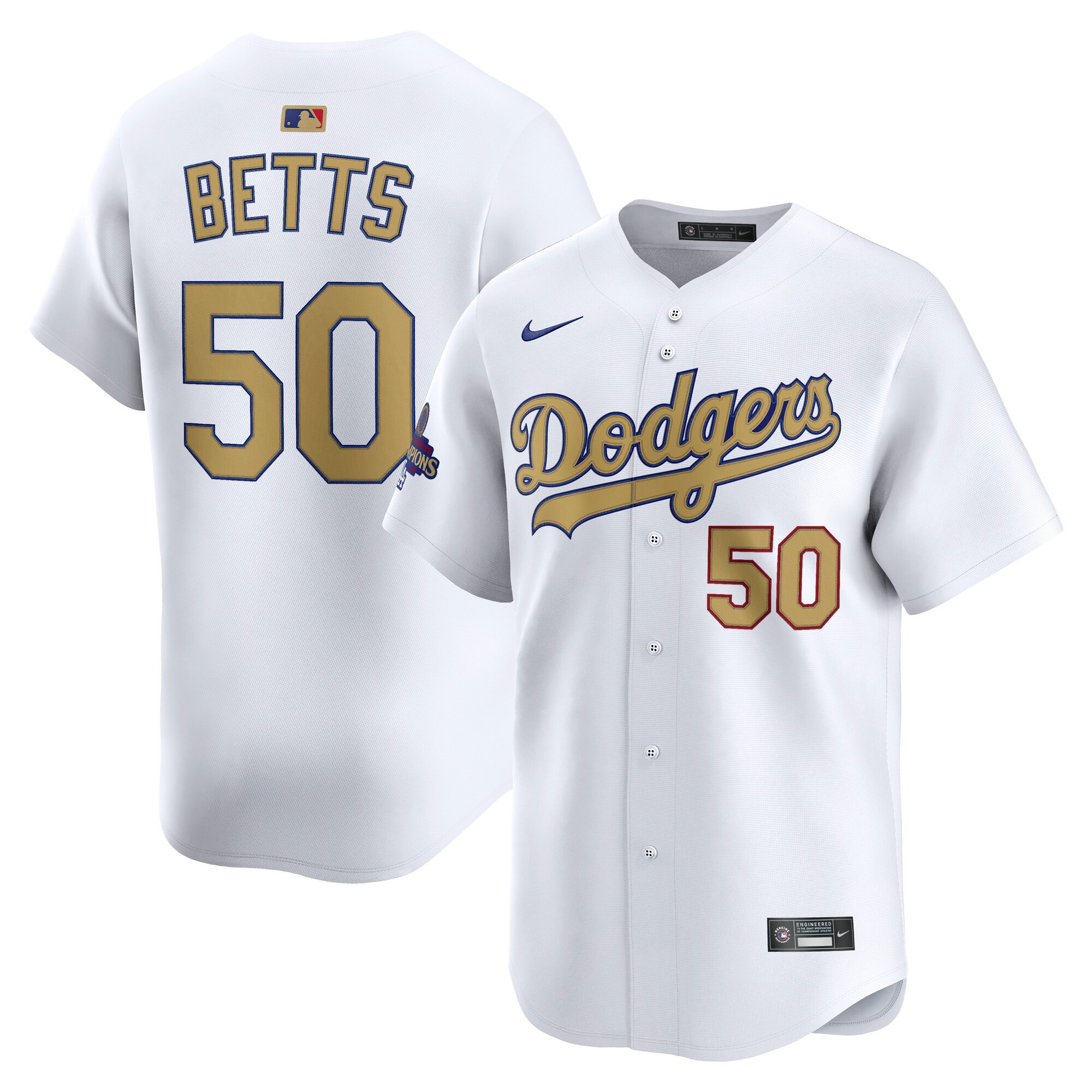 Men's #50 Mookie Betts Los Angeles Dodgers  2025 Gold Collection Limited White Jersey