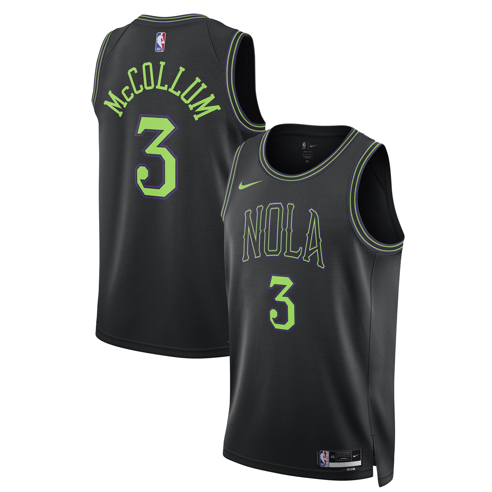 Unisex New Orleans Pelicans CJ McCollum  Black 2023/24 Swingman Jersey - City Edition