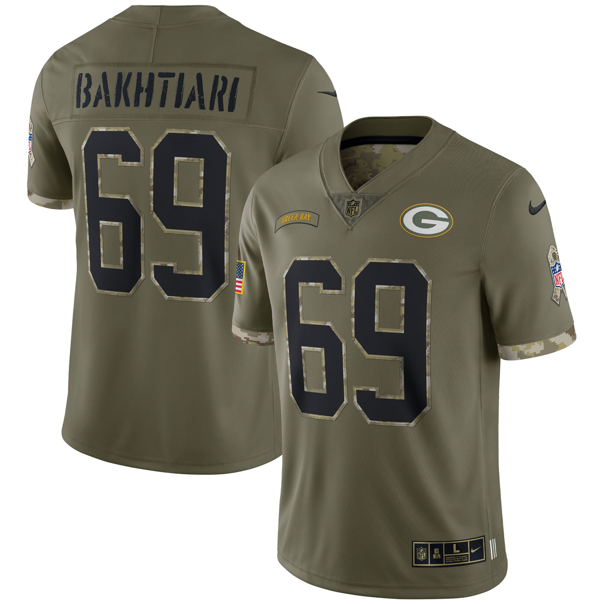 David Bakhtiari Green Bay Packers  2022 Salute To Service Limited Jersey - Olive