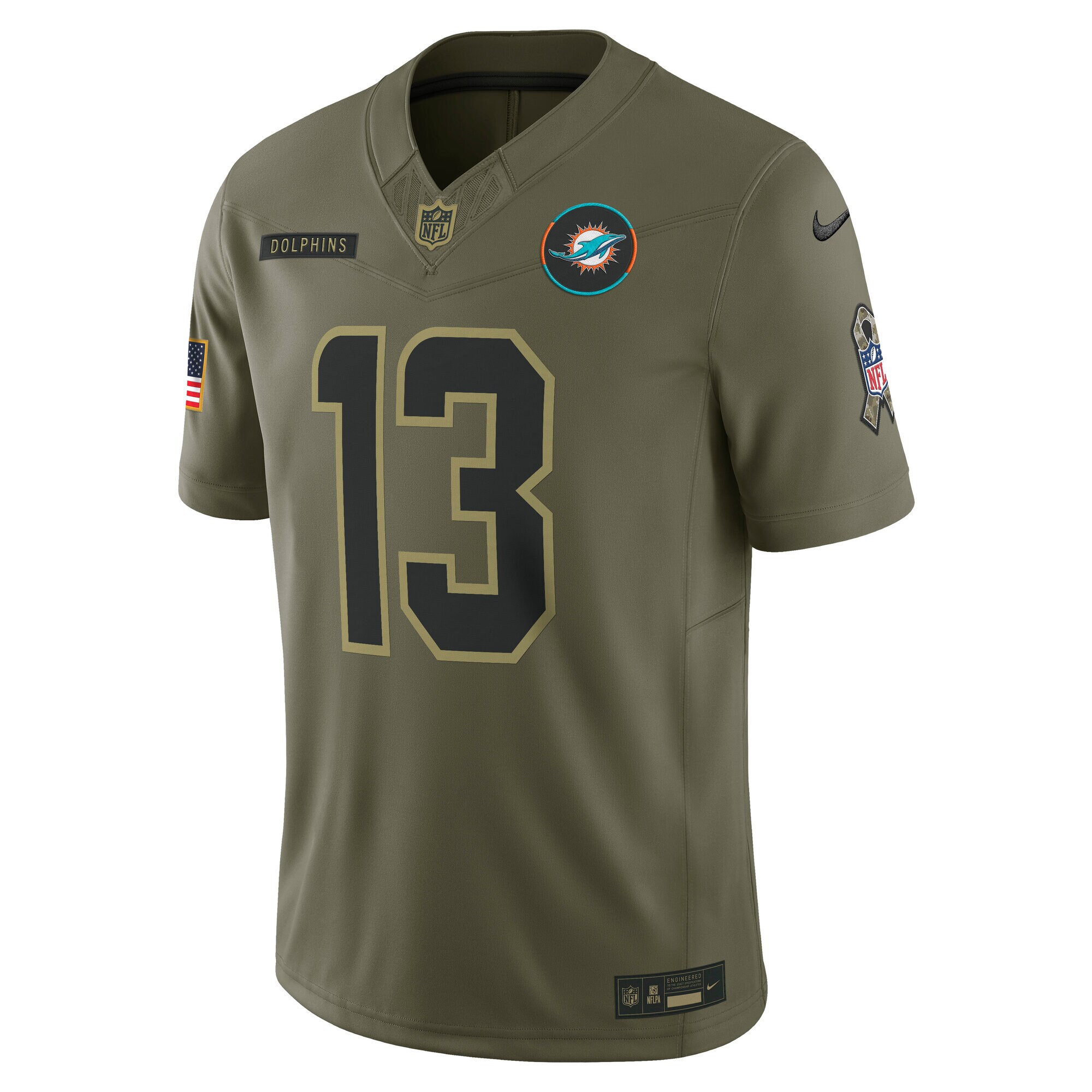 Men's Miami Dolphins #13 Dan Marino Olive 2025 Salute to Service Retired Limited Jersey