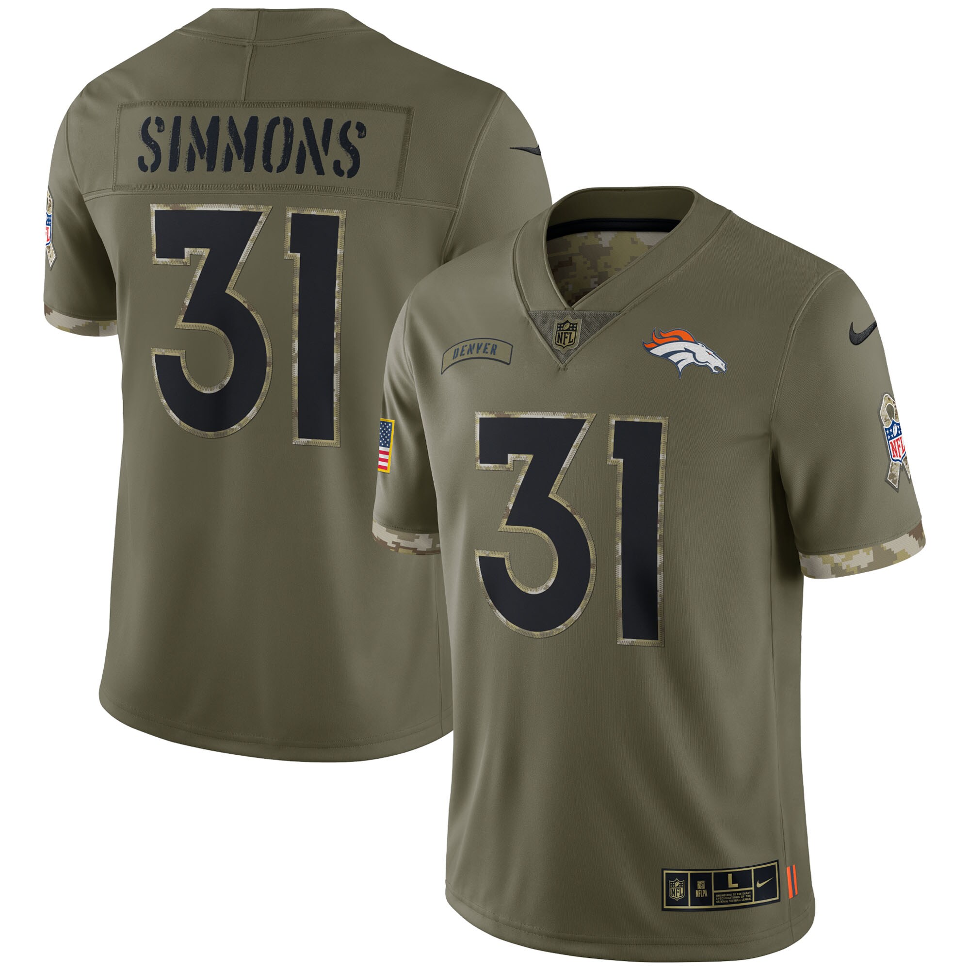 Justin Simmons Denver Broncos  2022 Salute To Service Limited Jersey - Olive