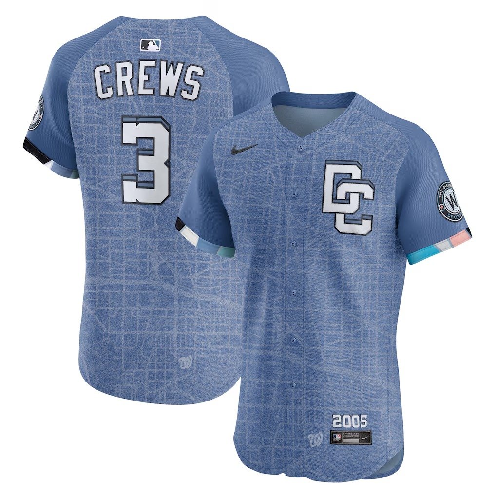 Men's #3 Dylan Crews Washington Nationals  2025 City Connect Elite Blue Jersey