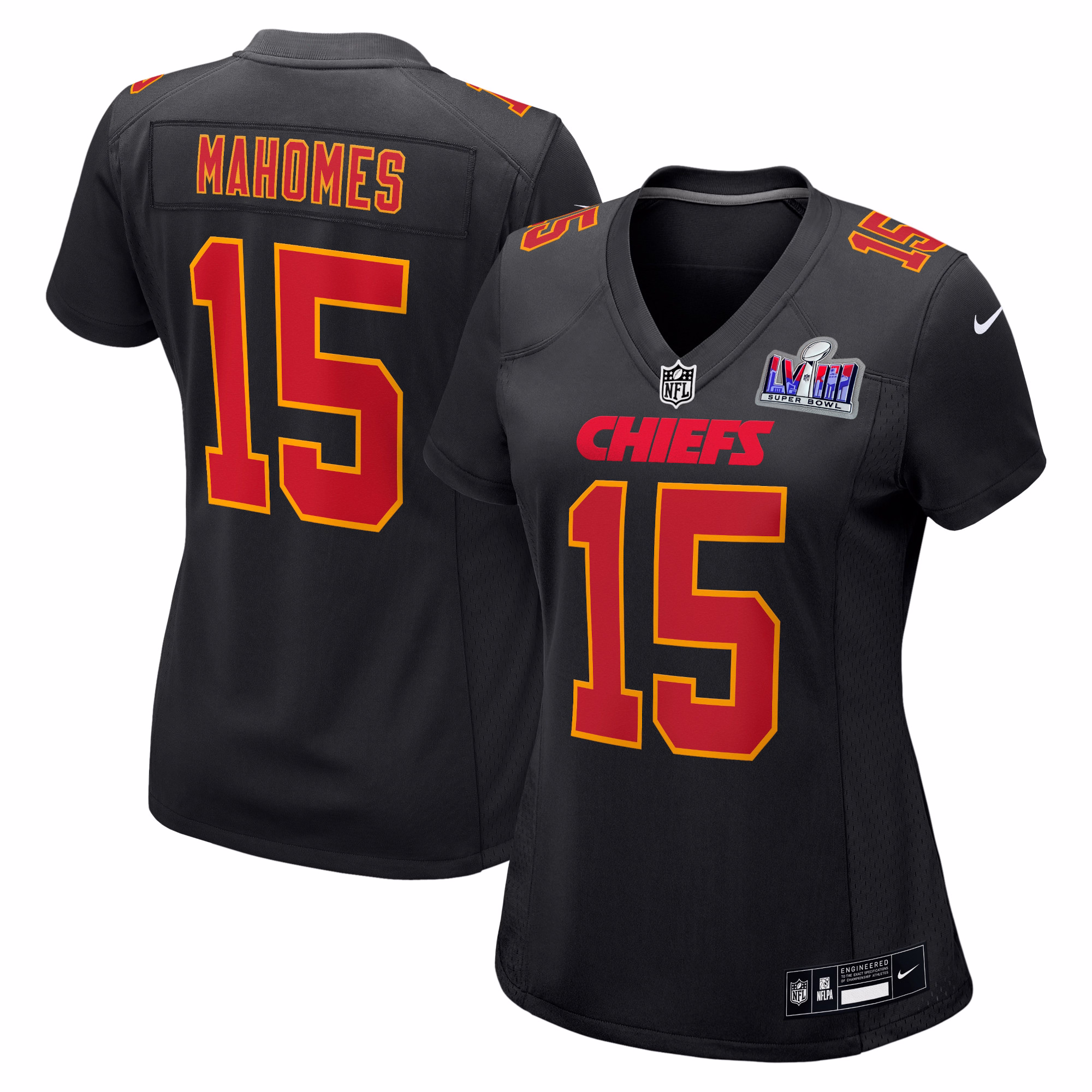 Patrick Mahomes Kansas City Chiefs  Women's 2023 Super Bowl LVIII Carbon Fashion Game Player Jersey - Black
