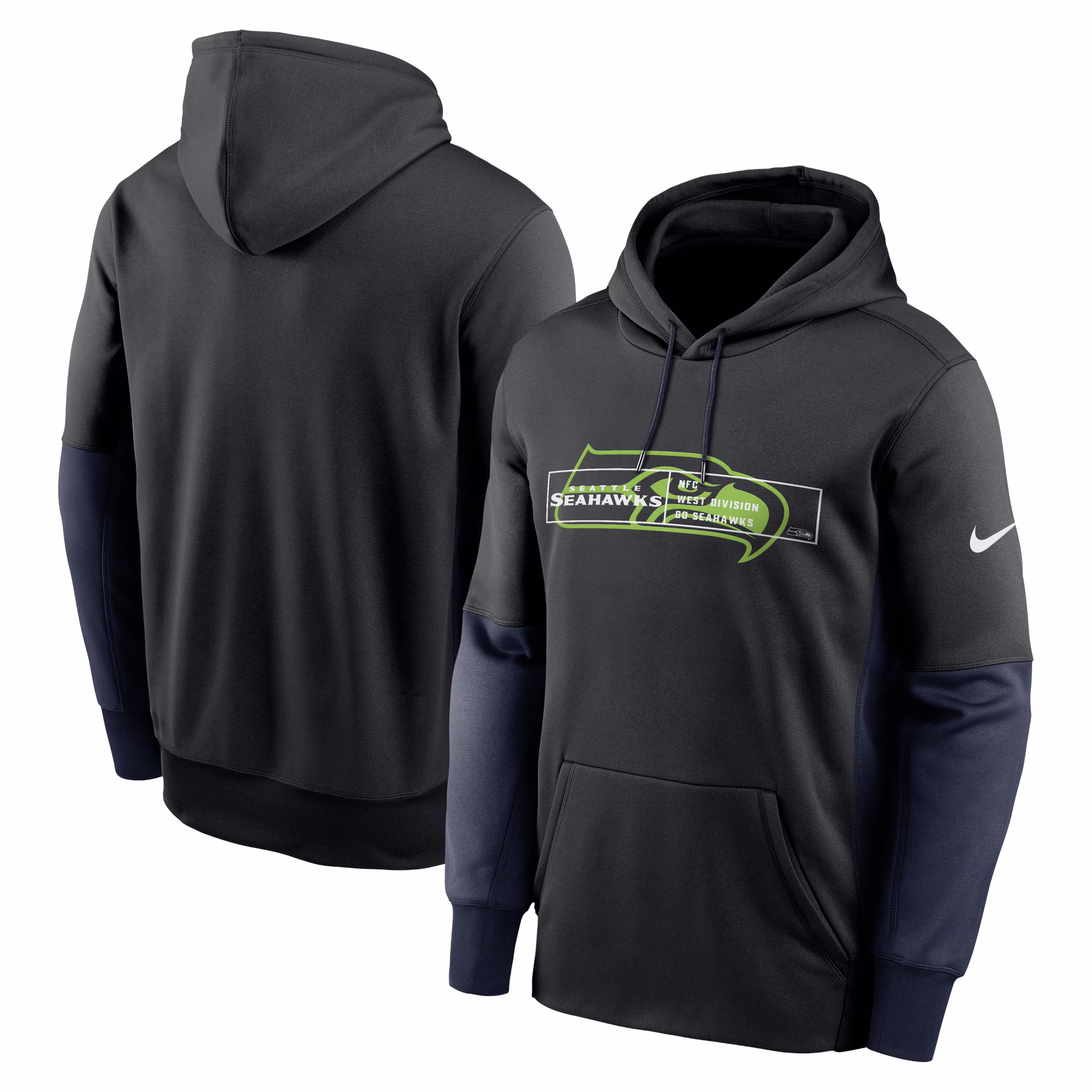 Seattle Seahawks Color Block Fleece Performance Pullover Hoodie - Black