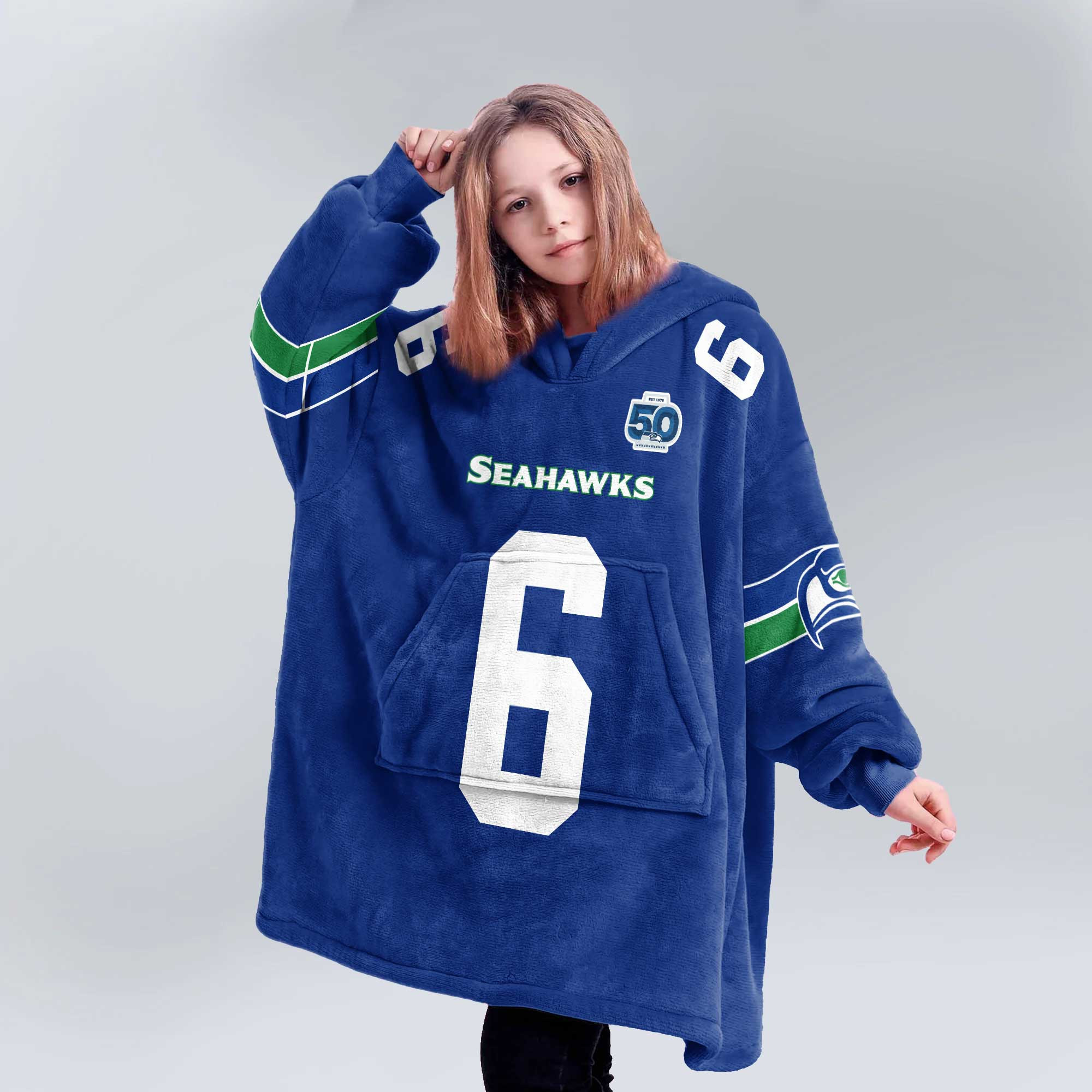 Kid 6 Seattle Football Unisex Blanket Hoodie