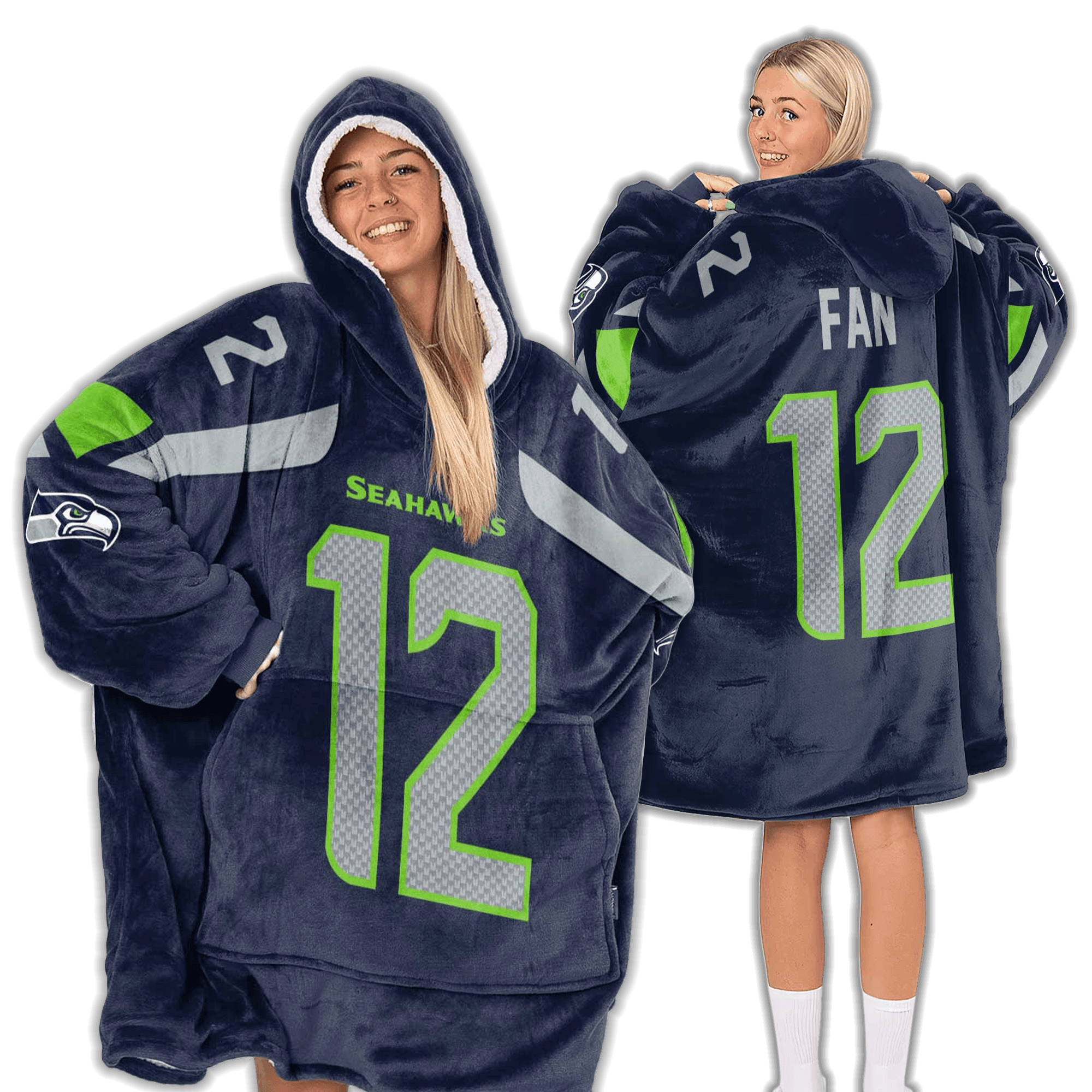 Adult 12 Seattle Football Unisex Blanket Hoodie