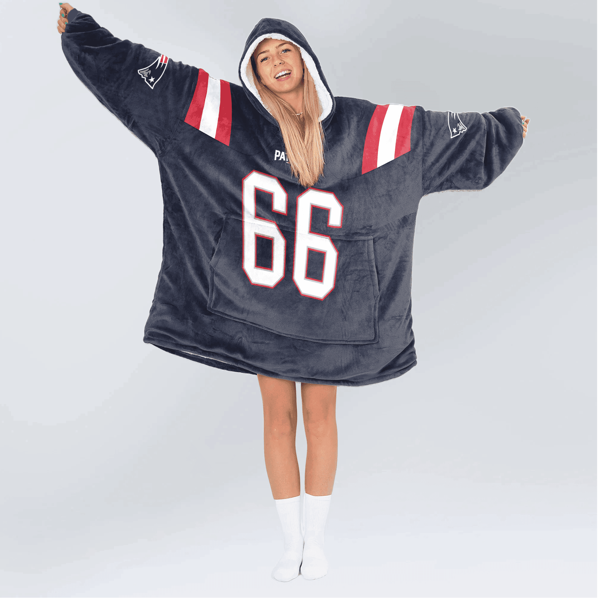 Adult 66 New England Football Unisex Blanket Hoodie
