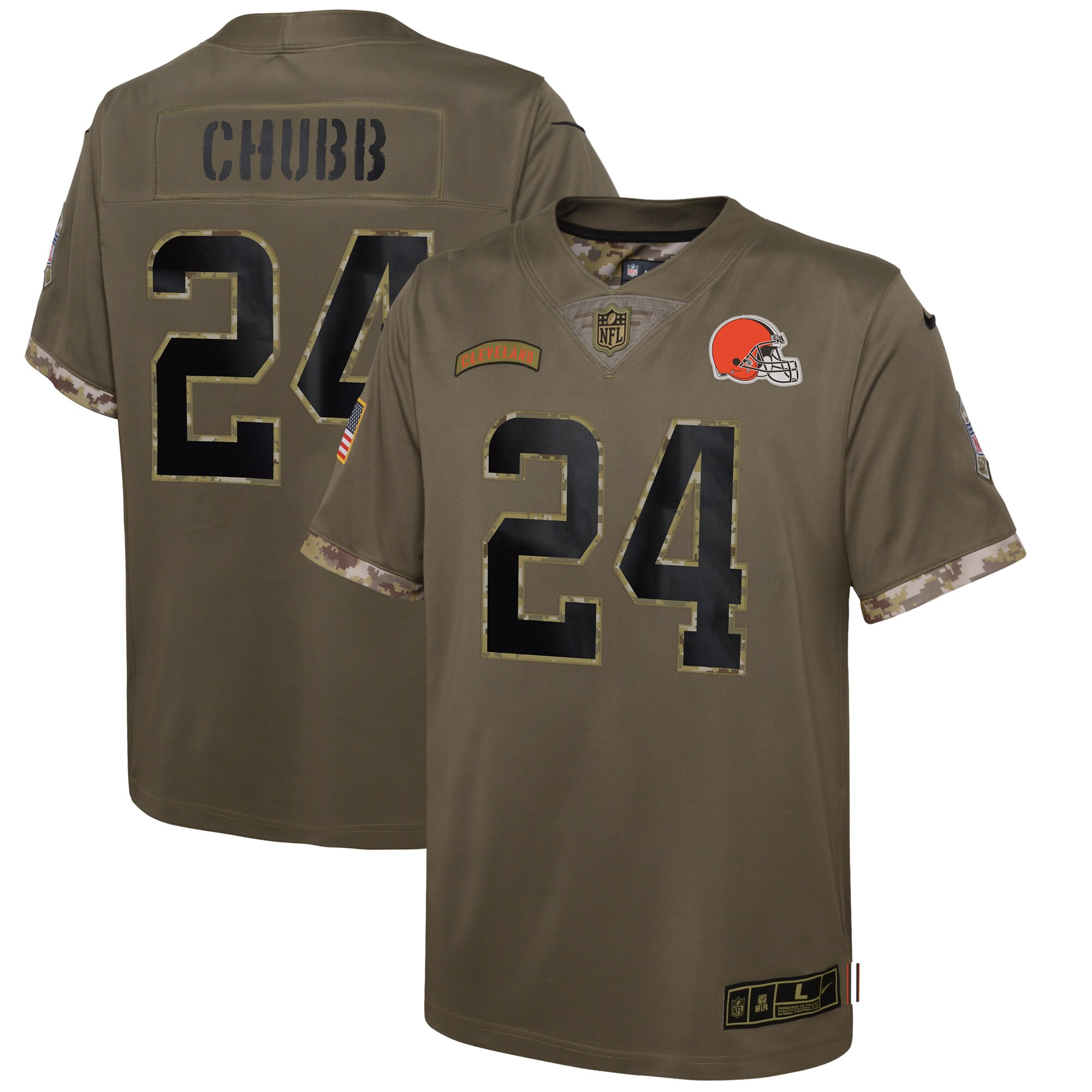 Nick Chubb Cleveland Browns  Youth 2022 Salute To Service Player Limited Jersey - Olive