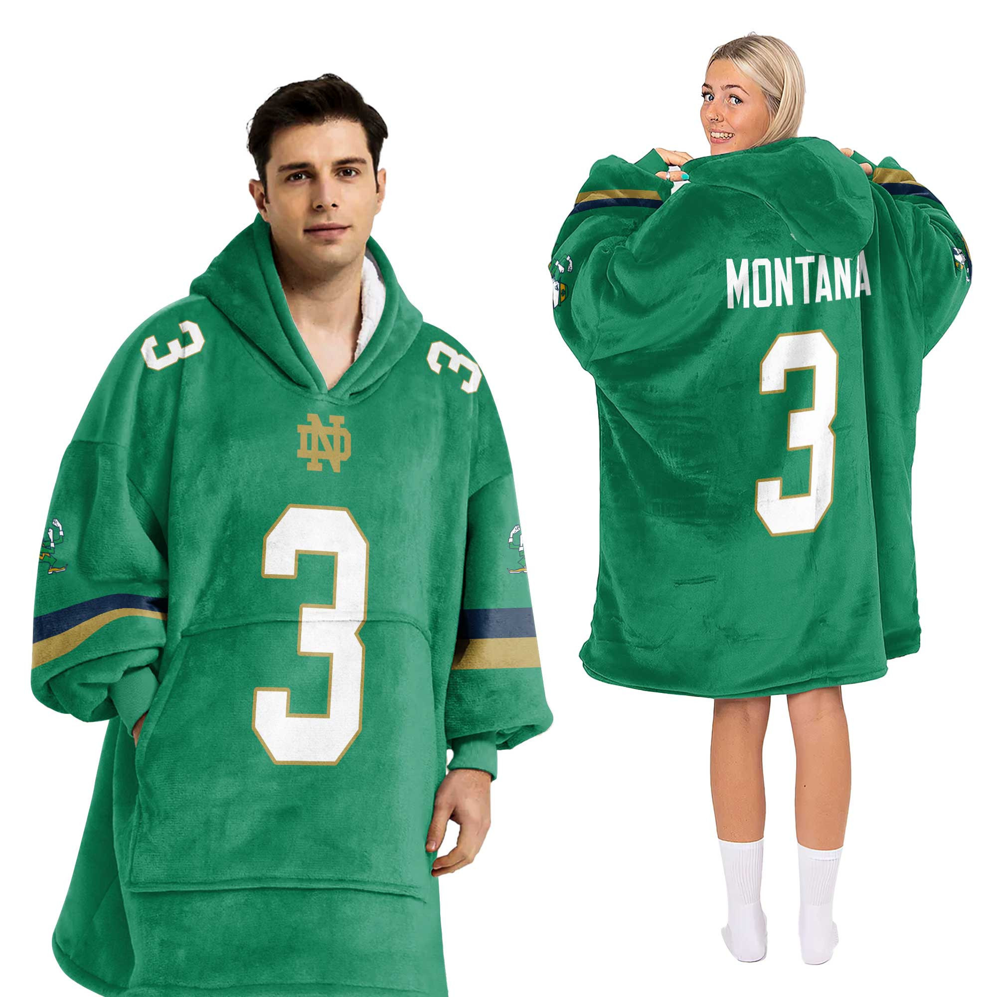 Adult 3 Notre Dame Football Unisex Blanket Hoodie