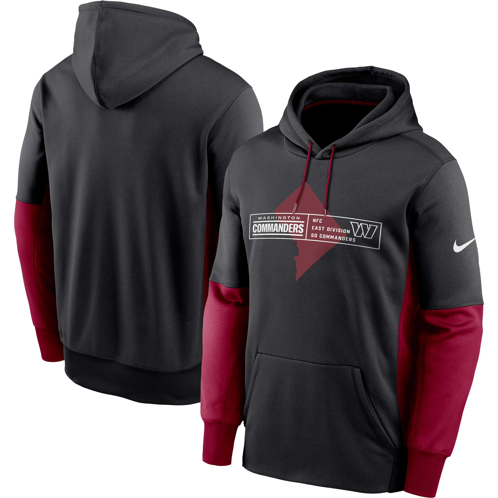 Washington Commanders Color Block Fleece Performance Pullover Hoodie - Black