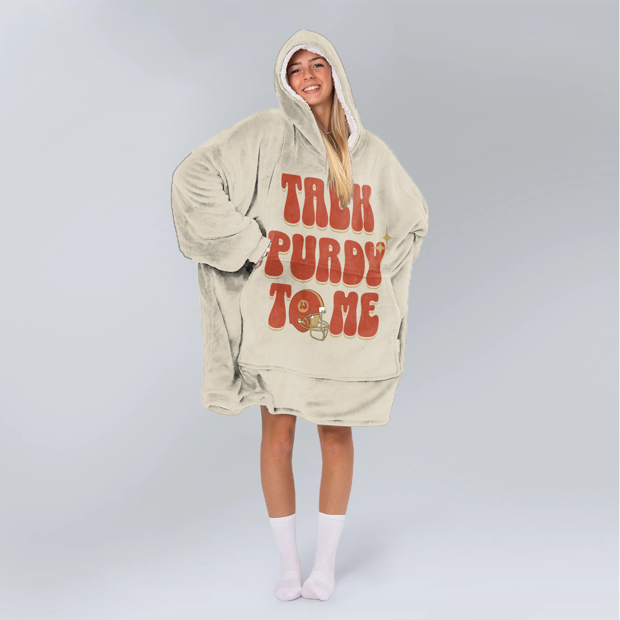 Adult Talk Purdy To Me 13 San Francisco 49ers Football Unisex Blanket Hoodie