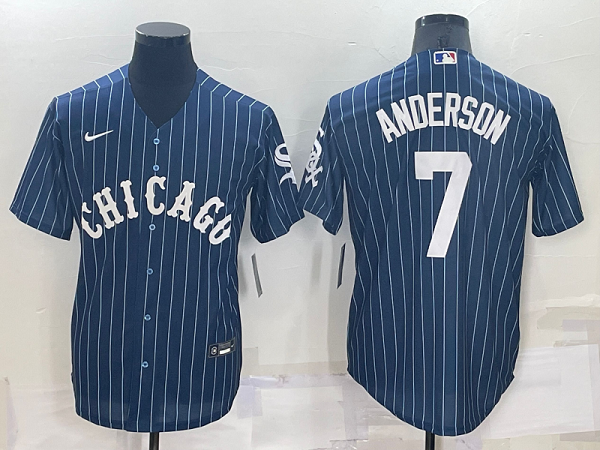 Men's  Chicago White Sox #7 Tim Anderson Blue Throwback MLB Cool Base Jersey