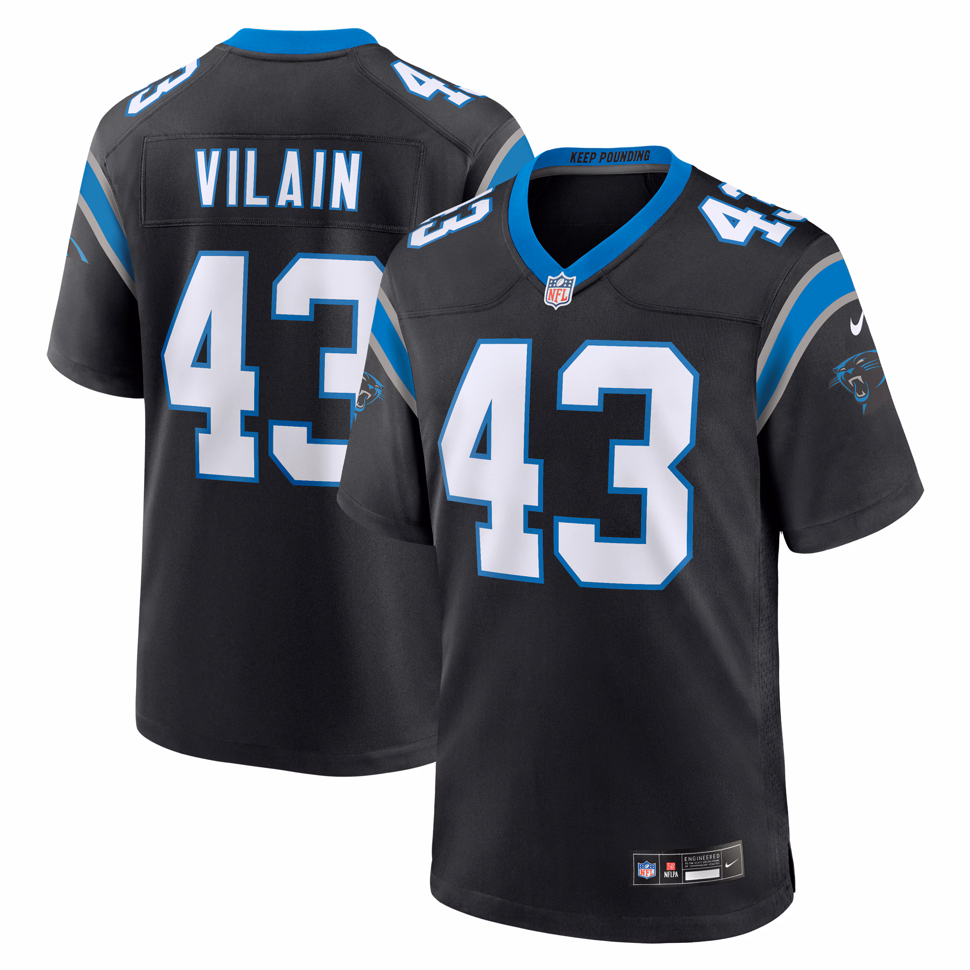 Luiji Vilain Carolina Panthers  Game Jersey -  Black
