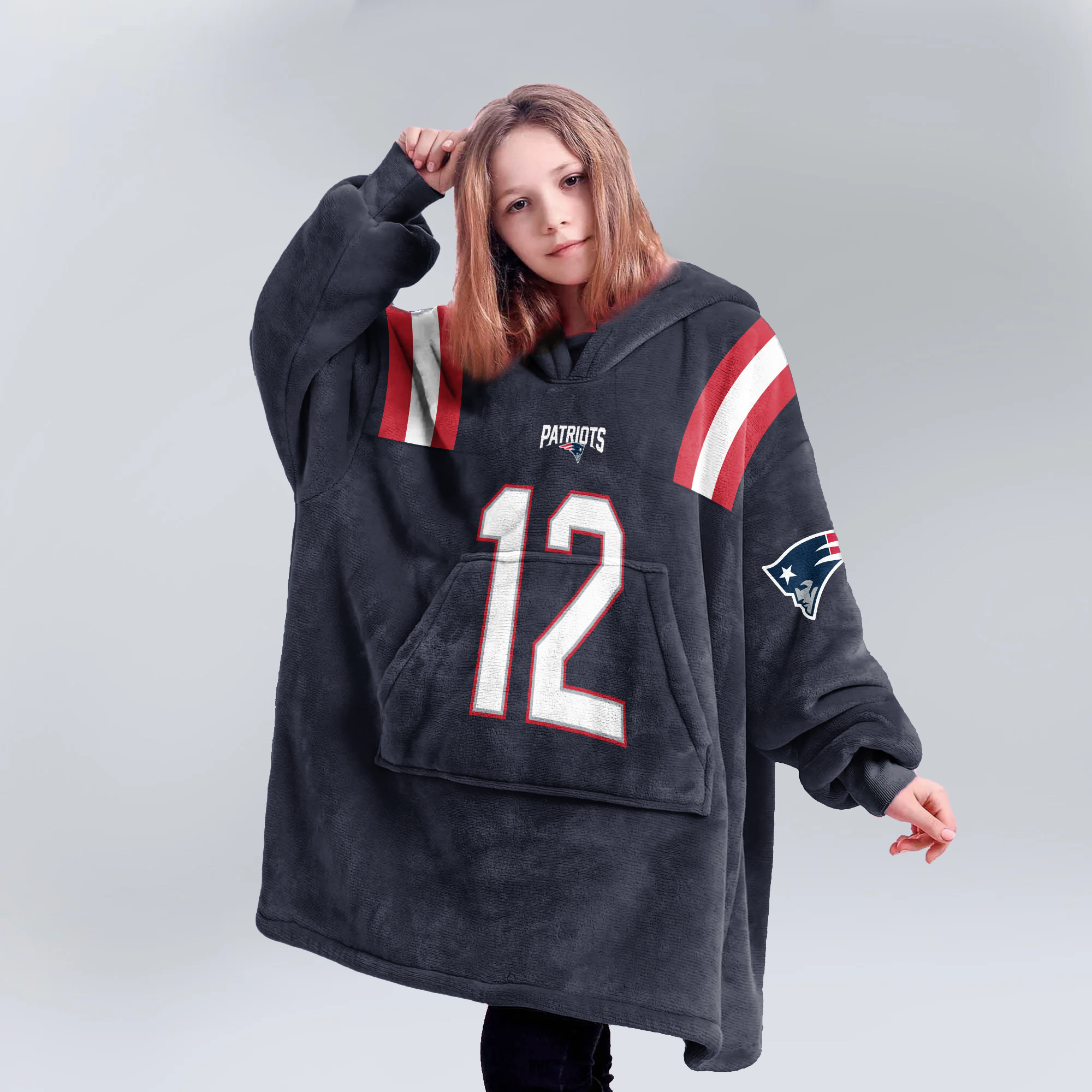 Adult TB 12 New England Football Unisex Blanket Hoodie