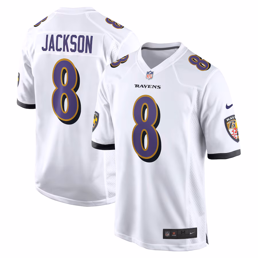Men's Lamar Jackson #8 White Baltimore Ravens Game Jersey