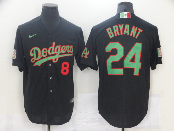 Men's  Los Angeles Dodgers #8 #24 Kobe Bryant World Series Patch Mexico Black Cool Base MLB Jersey