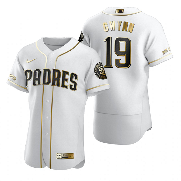 San Diego Padres #19 Tony Gwynn  White Flex Base Golden Edition Jersey