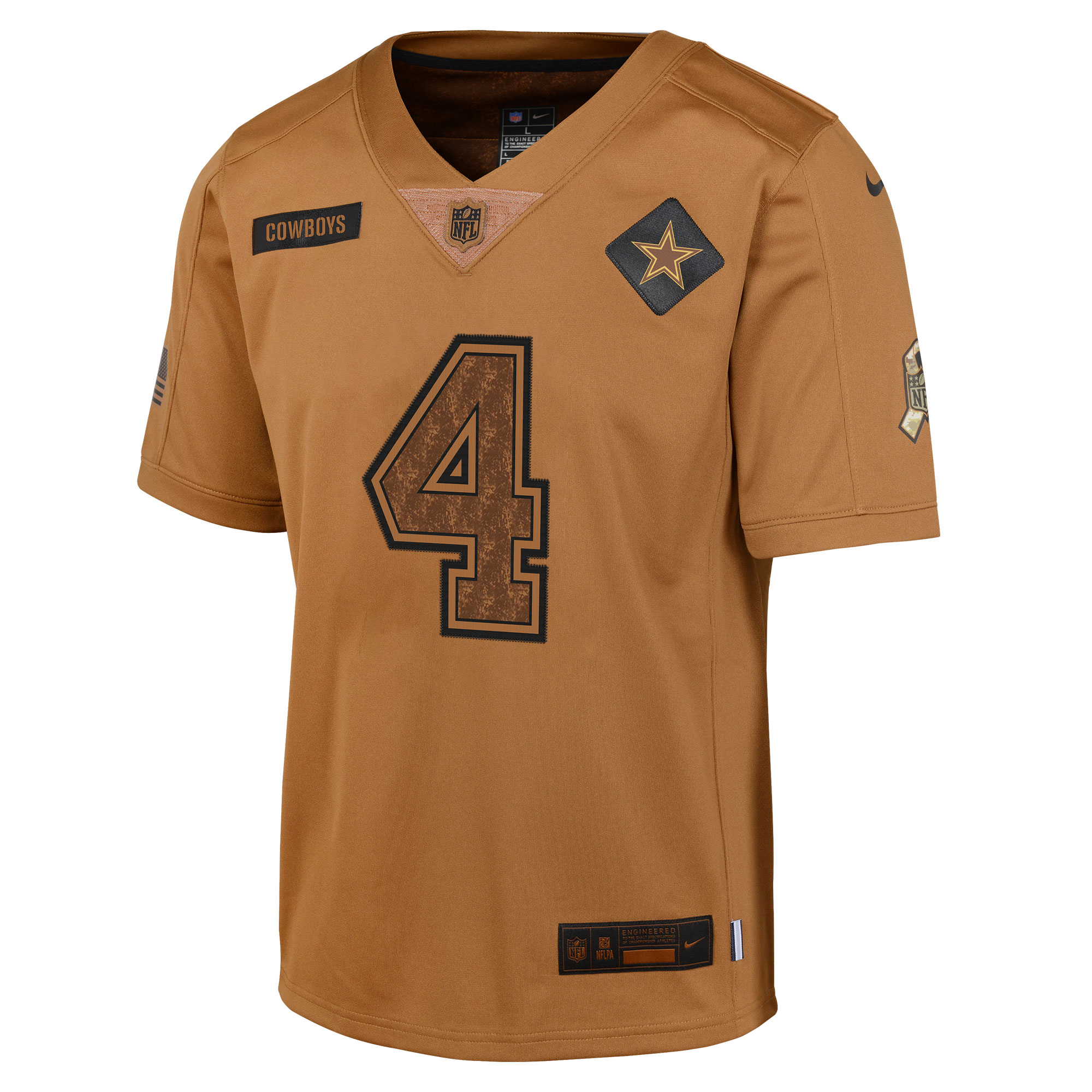 Dak Prescott Dallas Cowboys  Youth 2023 Salute To Service Limited Jersey - Brown