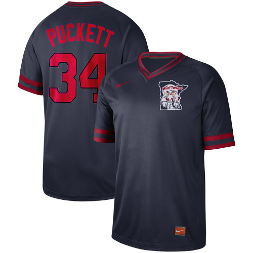 Men's  Minnesota Twins #34 Kirby Puckett Navy Cooperstown Collection Legend V-Neck MLB Jersey