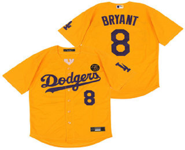 Men's Los Angeles Dodgers #8 Kobe Bryant Yellow KB Patch Stitched MLB Cool Base  Jersey
