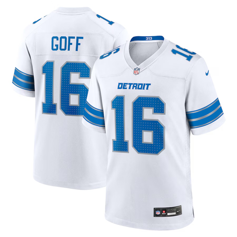 Men's Jared Goff #16 White Detroit Lions Game Jersey