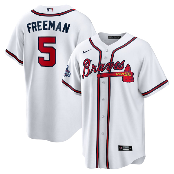 Atlanta Braves #5 Freddie Freeman  2021 World Series Champions Patch Replica Player White Jersey
