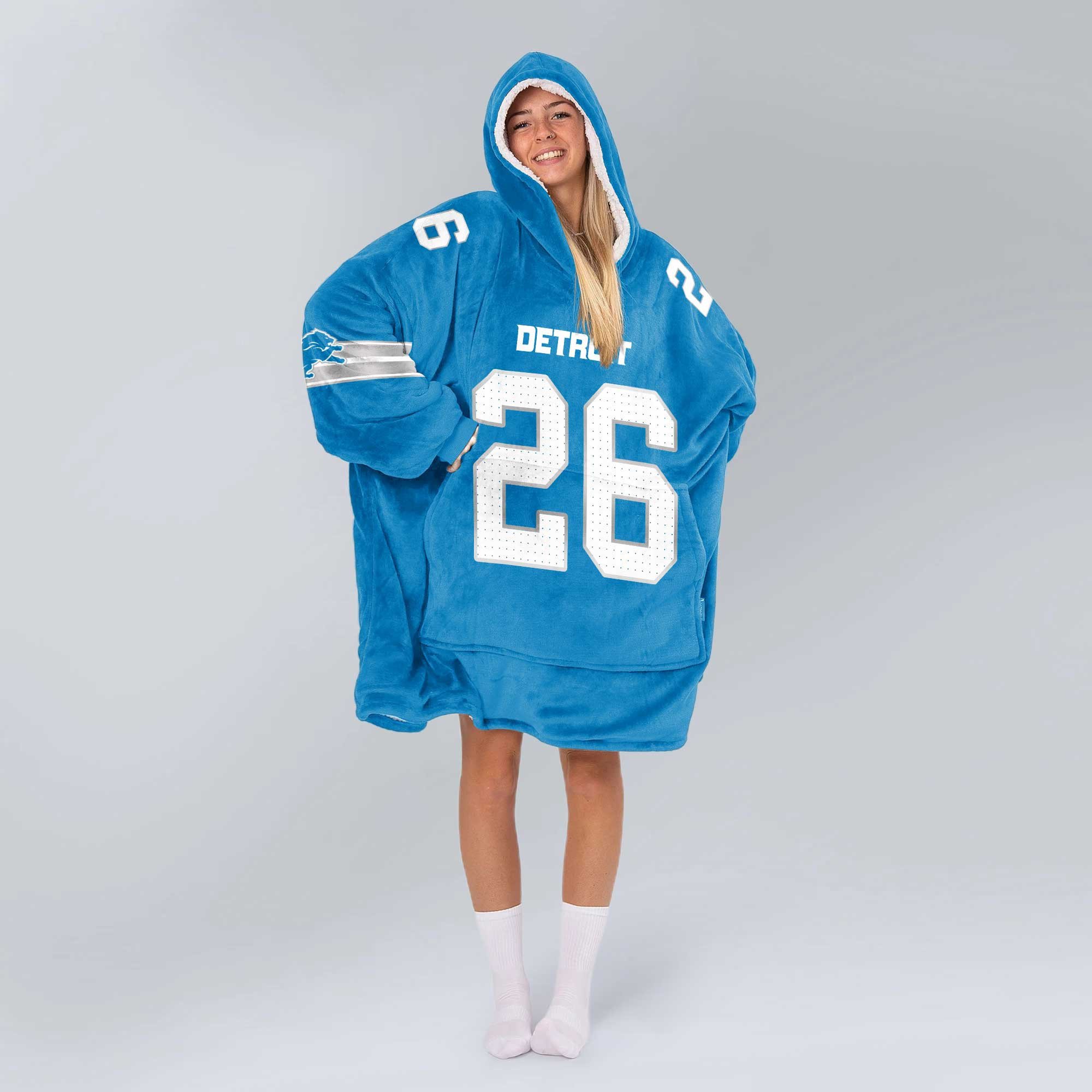 Adult 26 Detroit Lions Football Unisex Blanket Hoodie