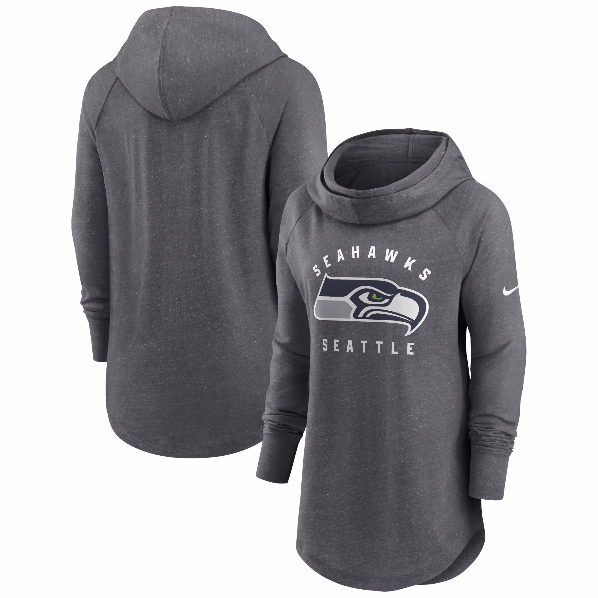 Seattle Seahawks Women's Raglan Funnel Neck Pullover Hoodie - Heather Charcoal