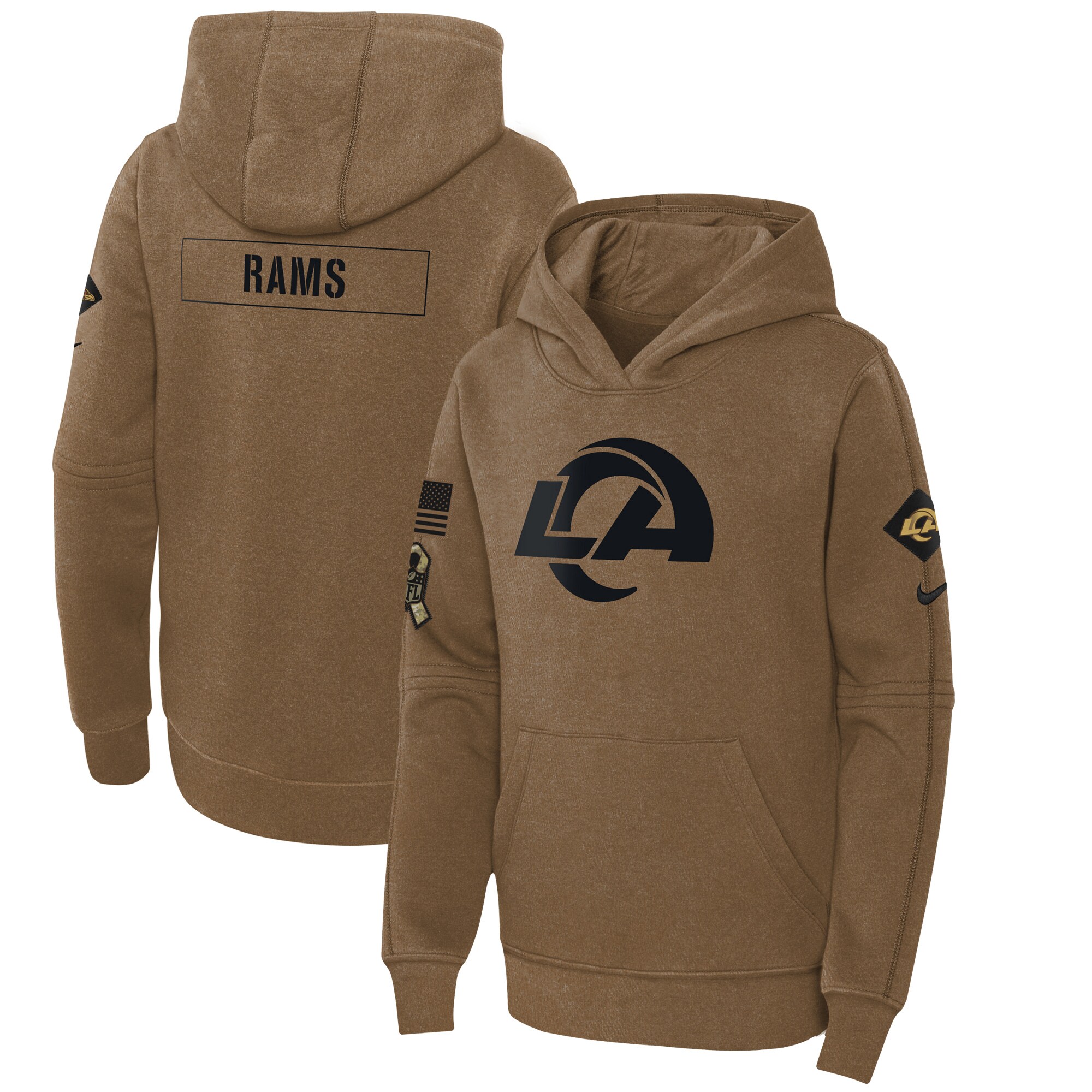 Los Angeles Rams  Youth 2023 Salute to Service Club Fleece Pullover Hoodie - Brown